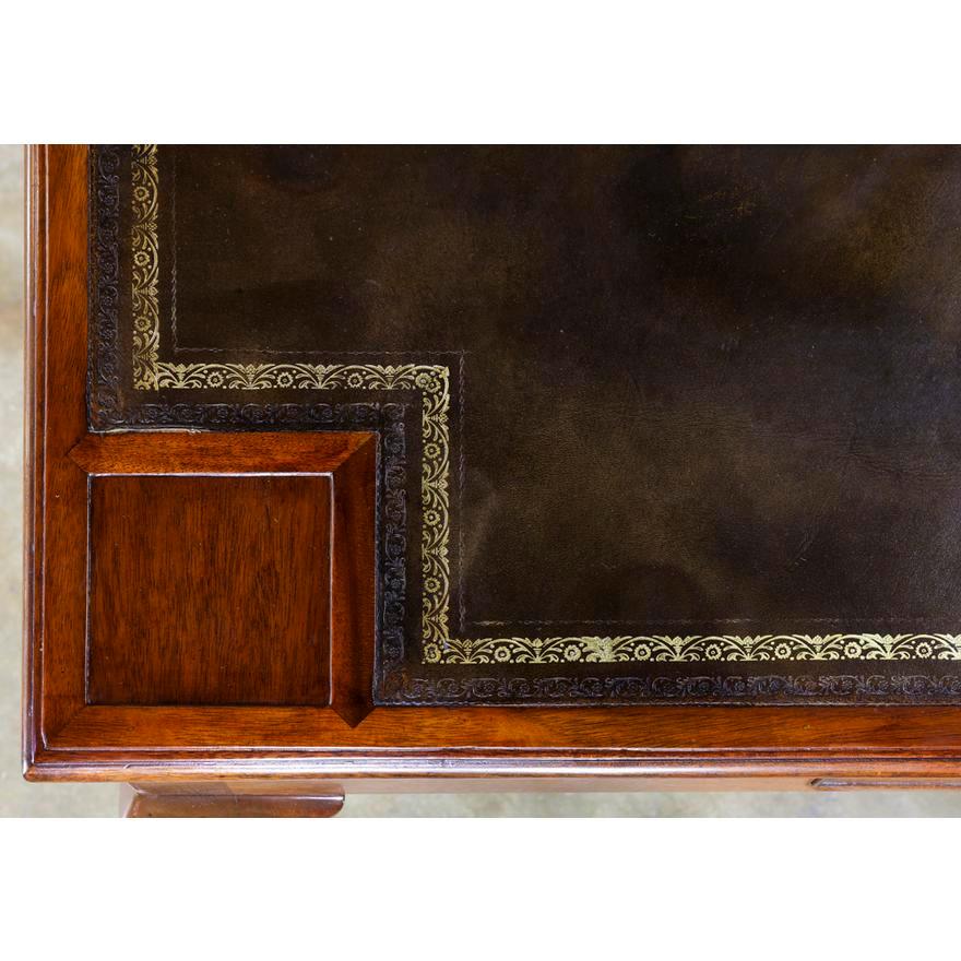 Brass Antique English Georgian Walnut Leather Top Games Table Late 19th Century For Sale