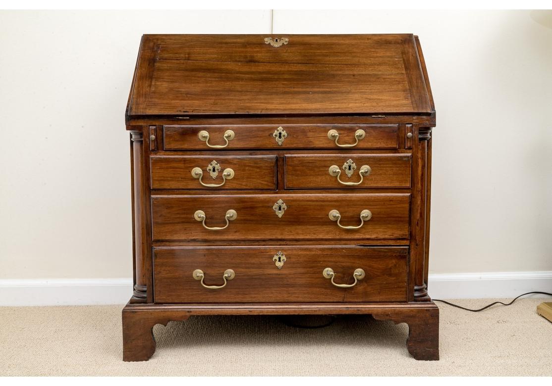 Leather Antique English Georgian Walnut Slant Front Secretary Desk For Sale