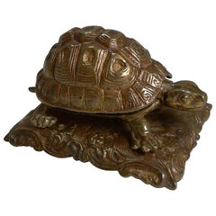 Antique English Gilded Novelty/Figural Inkwell, circa 1880 Tortoise or Turtle
