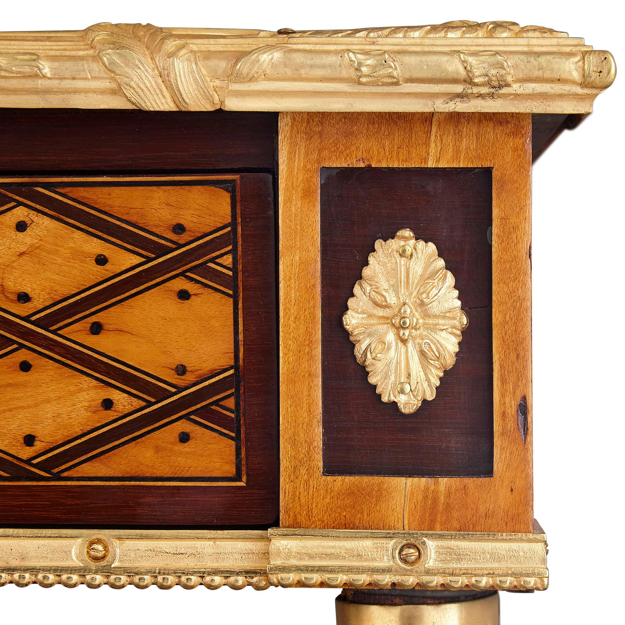 Late 19th Century Antique English Gilt Bronze and Marquetry Desk by Donald Ross For Sale