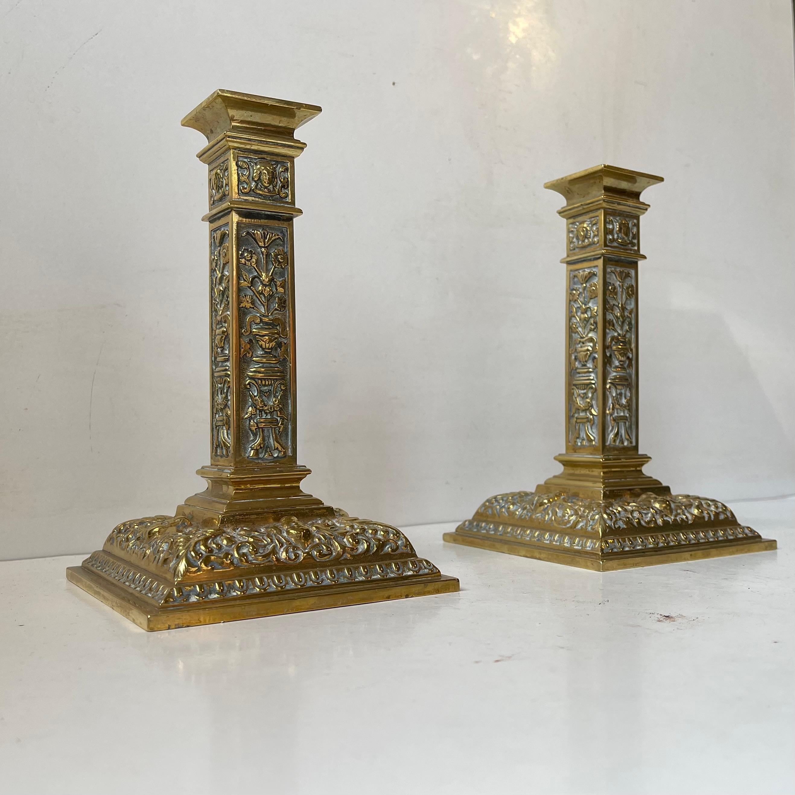 Neoclassical Revival Antique English Gilt Ormulo Bronze Candlesticks by Samuel Clark, 19th cen. For Sale