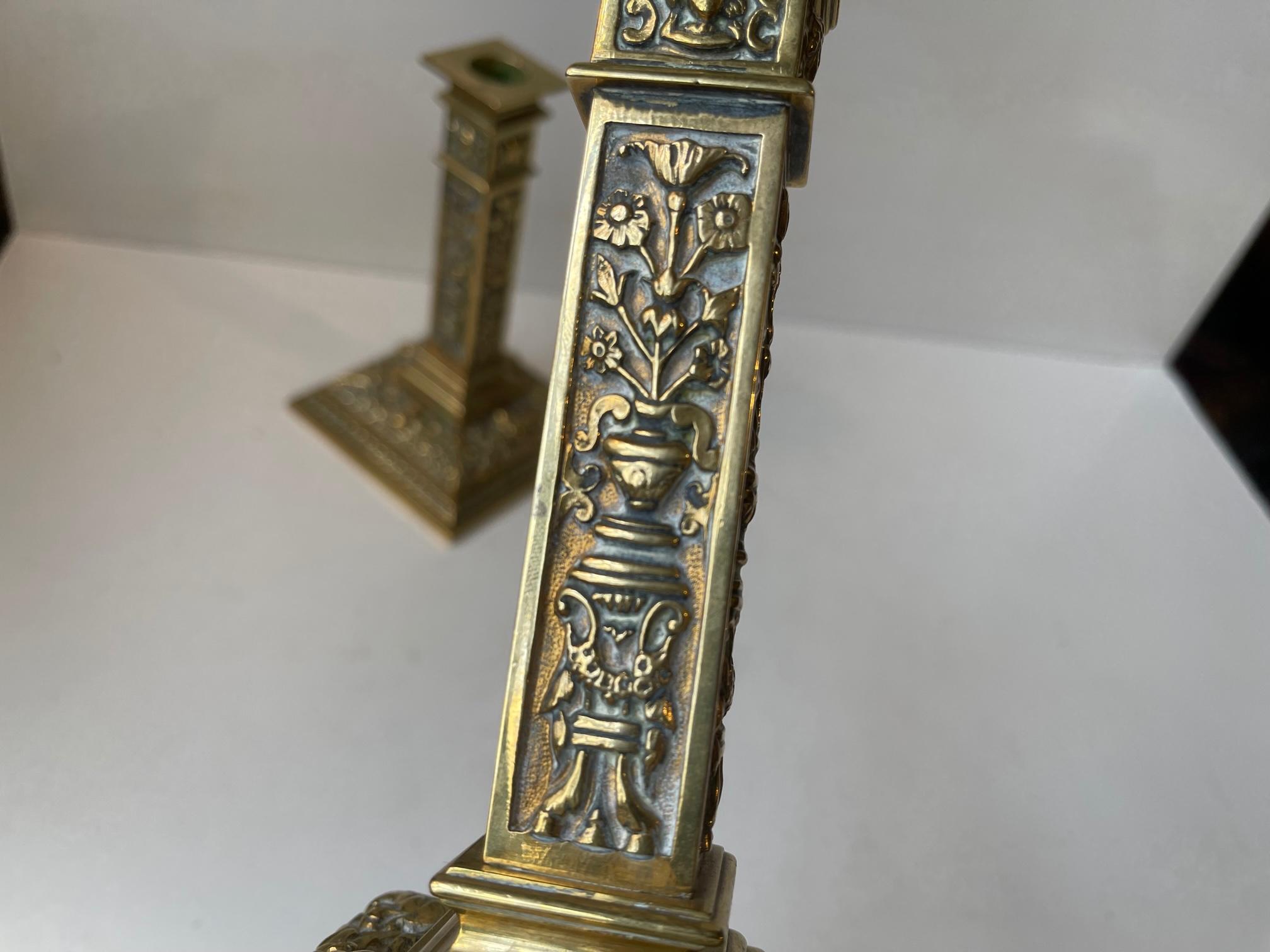 Late 19th Century Antique English Gilt Ormulo Bronze Candlesticks by Samuel Clark, 19th cen. For Sale