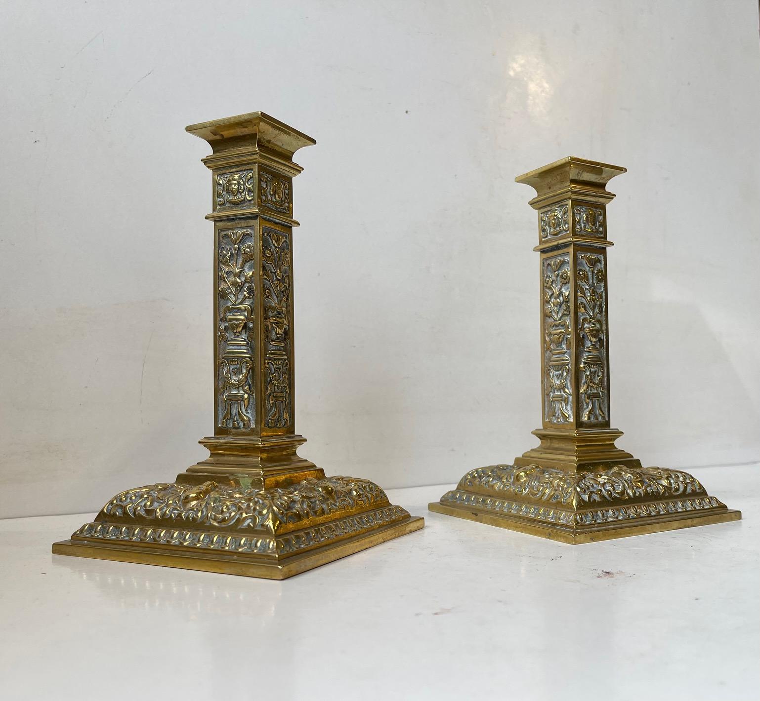 Antique English Gilt Ormulo Bronze Candlesticks by Samuel Clark, 19th cen. For Sale 3