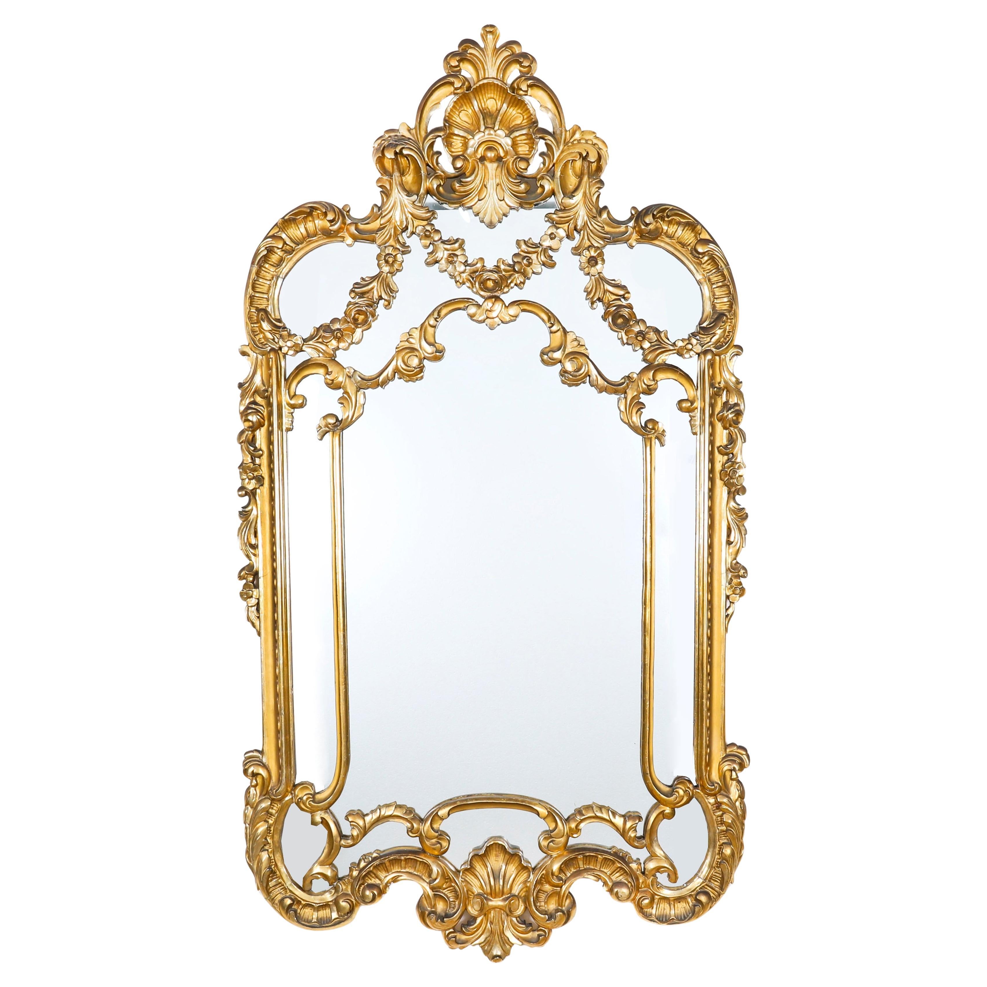 Antique Mirror inglese in legno d'orato Louis Revival del XIX secolo 160 x 80 cm