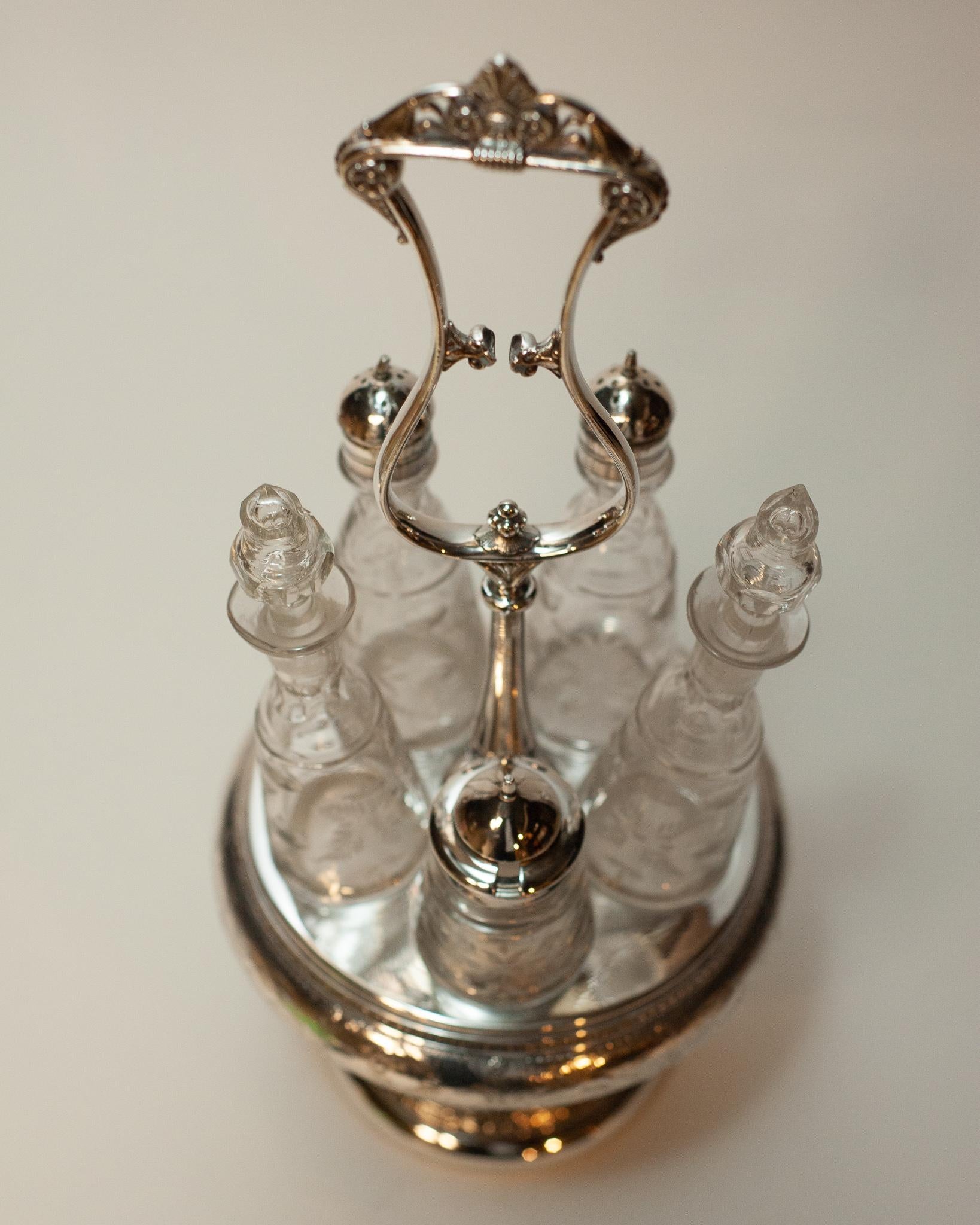antique silver condiment caddy