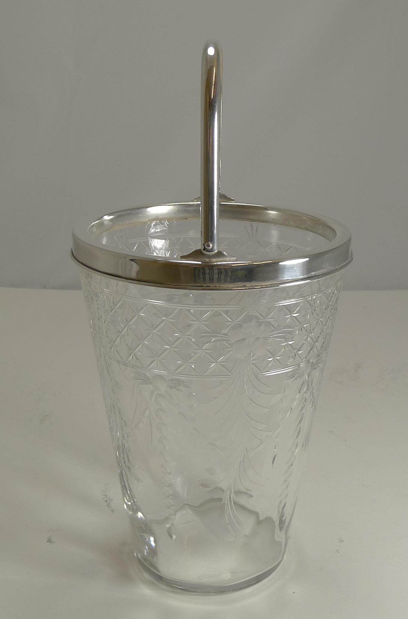 Edwardian Antique English Glass and Silver Plate Ice Bucket For Sale
