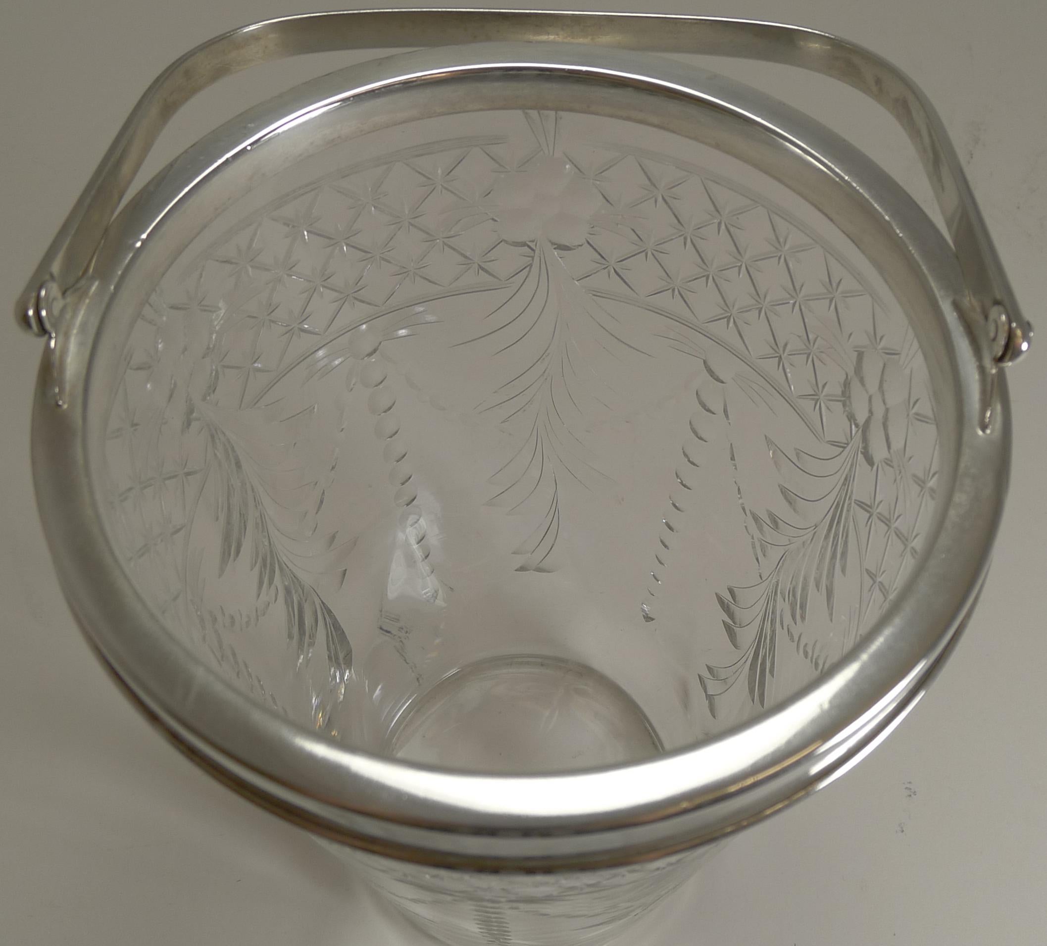 Antique English Glass and Silver Plate Ice Bucket For Sale 1