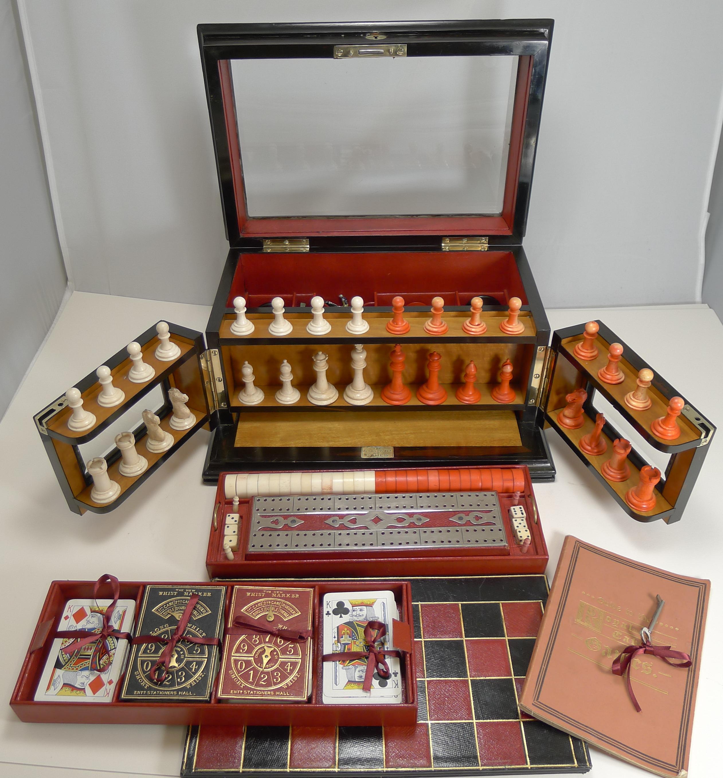 Late 19th Century Antique English Glass Coromandel and Games Compendium / Box, circa 1880