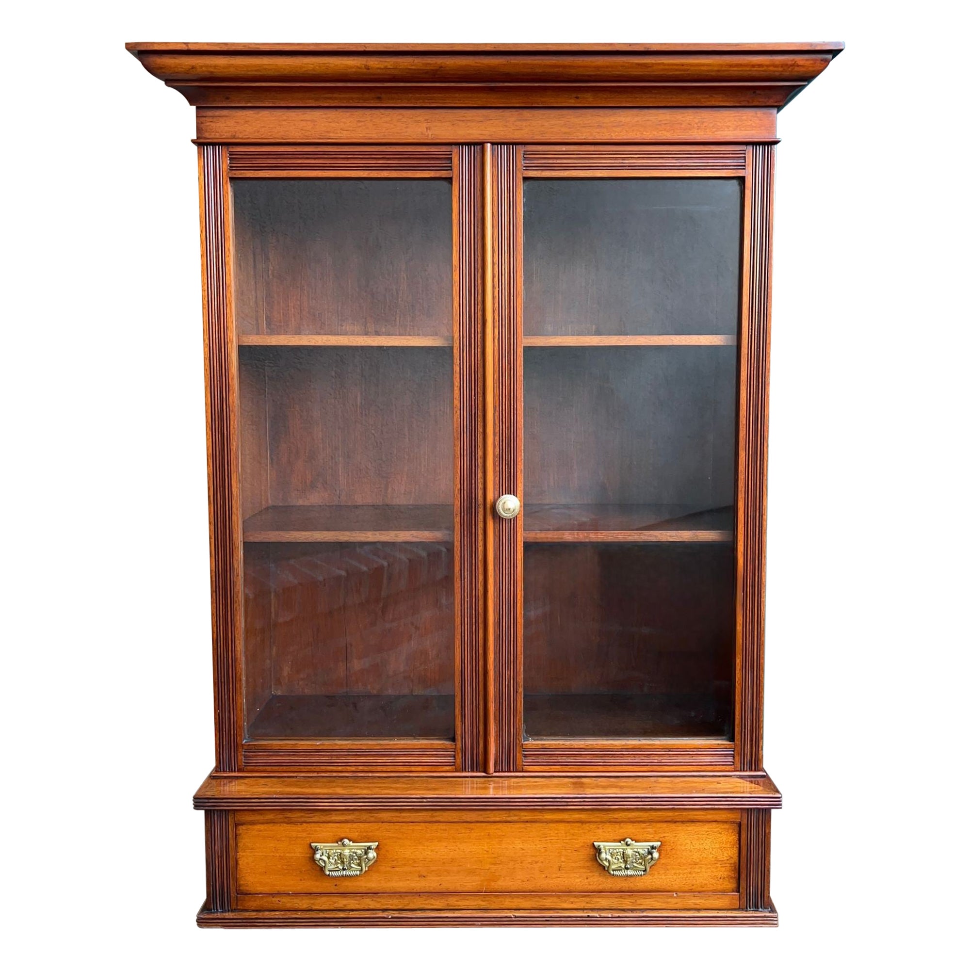 Antique English Glass Display Cabinet Bookcase Mahogany Table Vitrine Edwardian For Sale