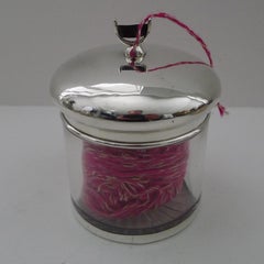 Antique English Glass & Sterling Silver String / Twine Jar or Box, 1899