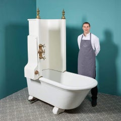 Antique English Glazed Stoneware & Zinc Canopy Bath