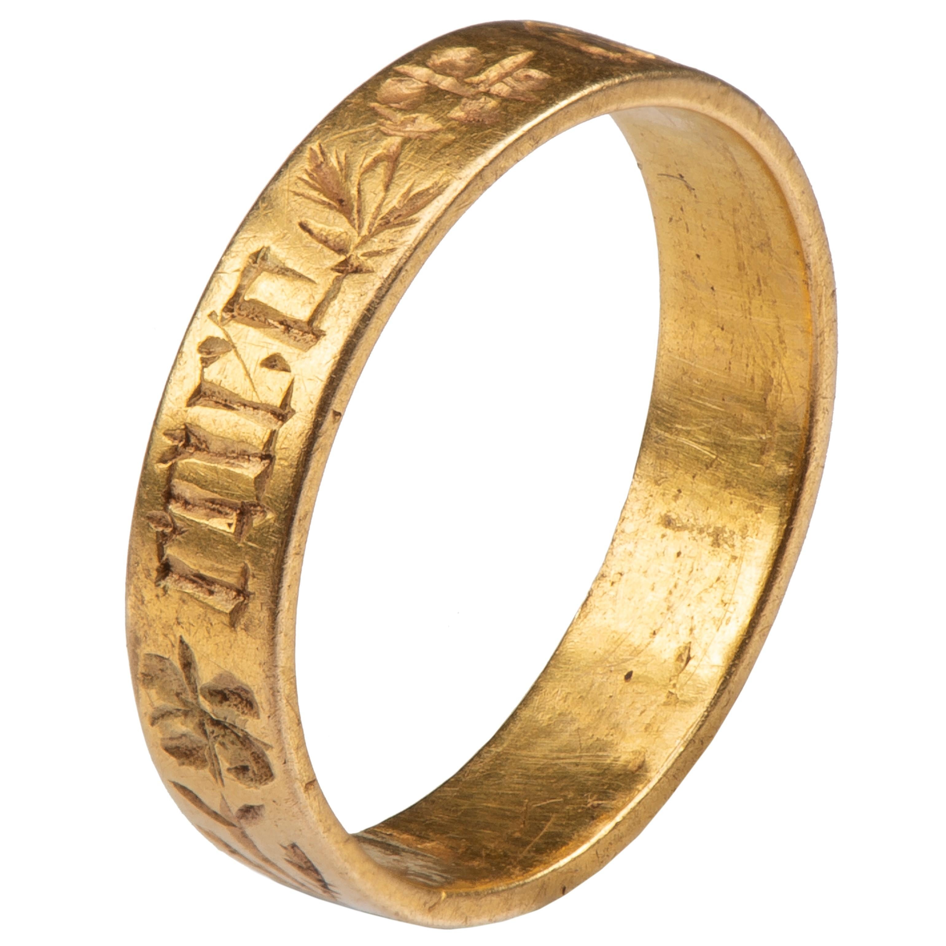 Antique English Gold Band 'Posey' Ring In Good Condition In Chicago, IL