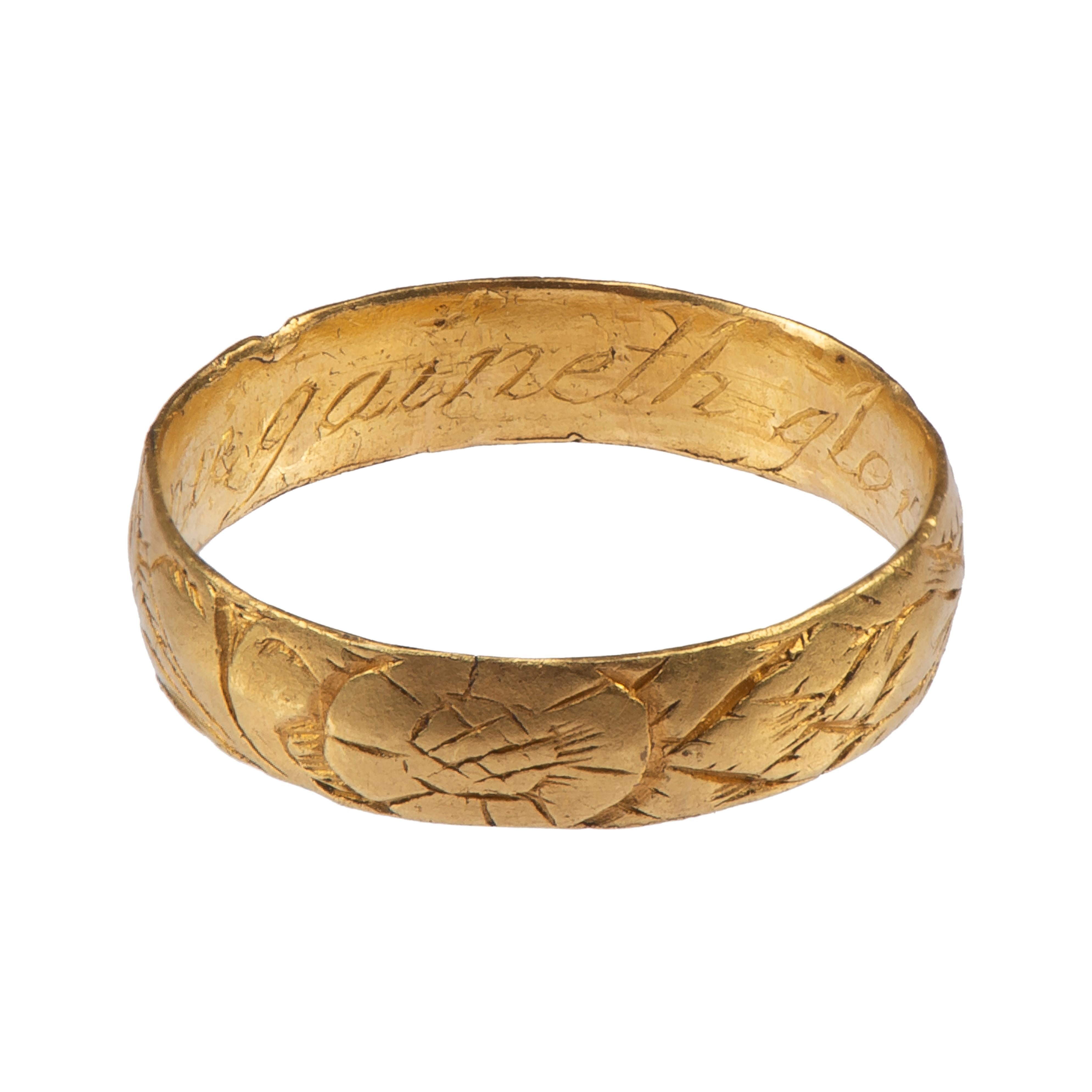 Antiker englischer Posy-Ring aus Goldband im Zustand „Gut“ im Angebot in Chicago, IL