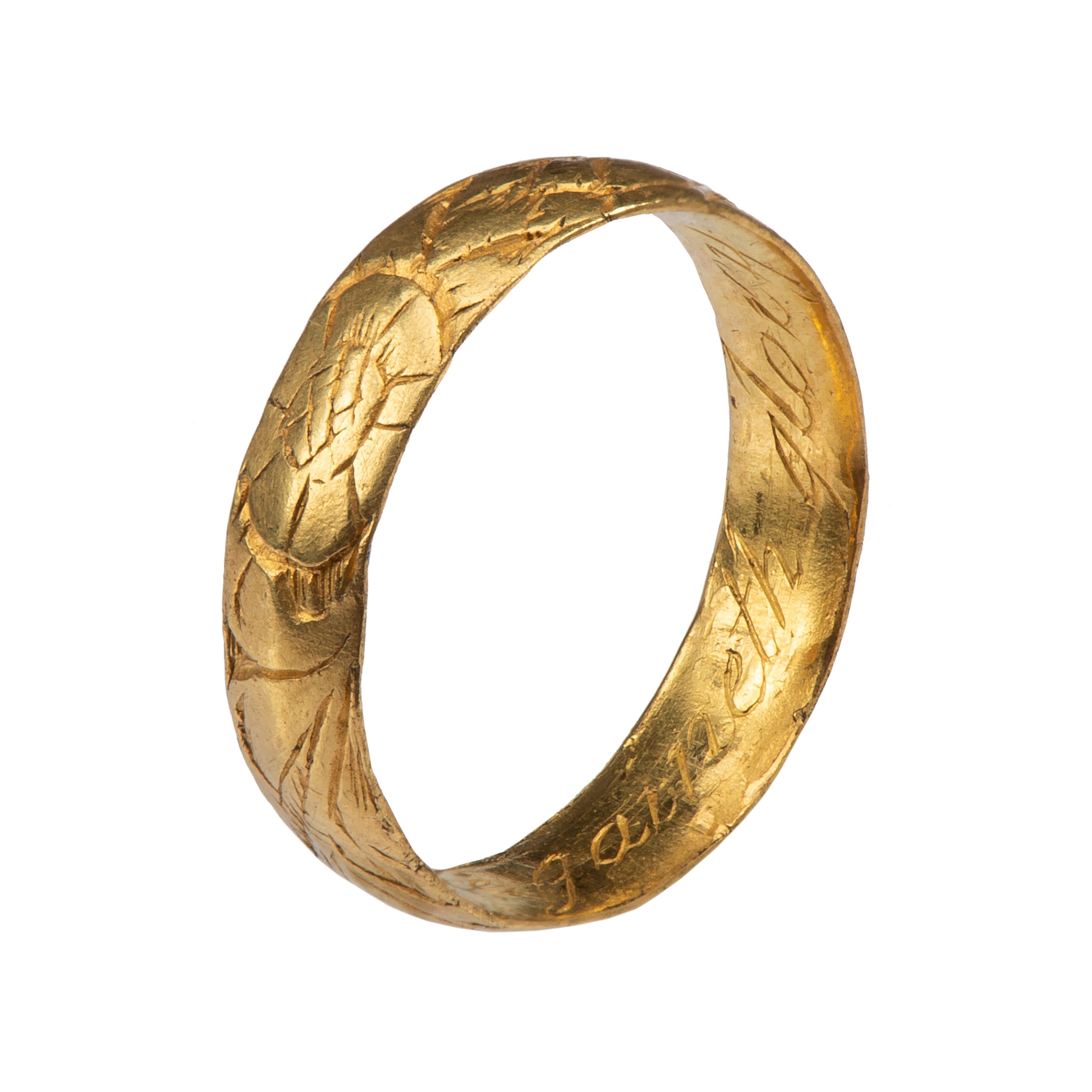 Antique English Gold Band Posy Ring In Good Condition For Sale In Chicago, IL