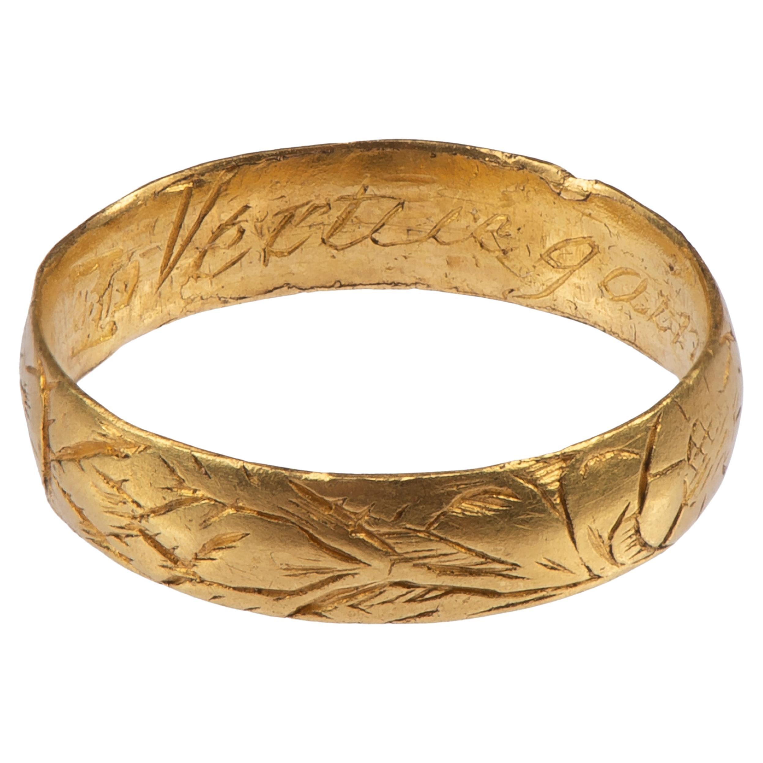 Antique English Gold Band Posy Ring For Sale