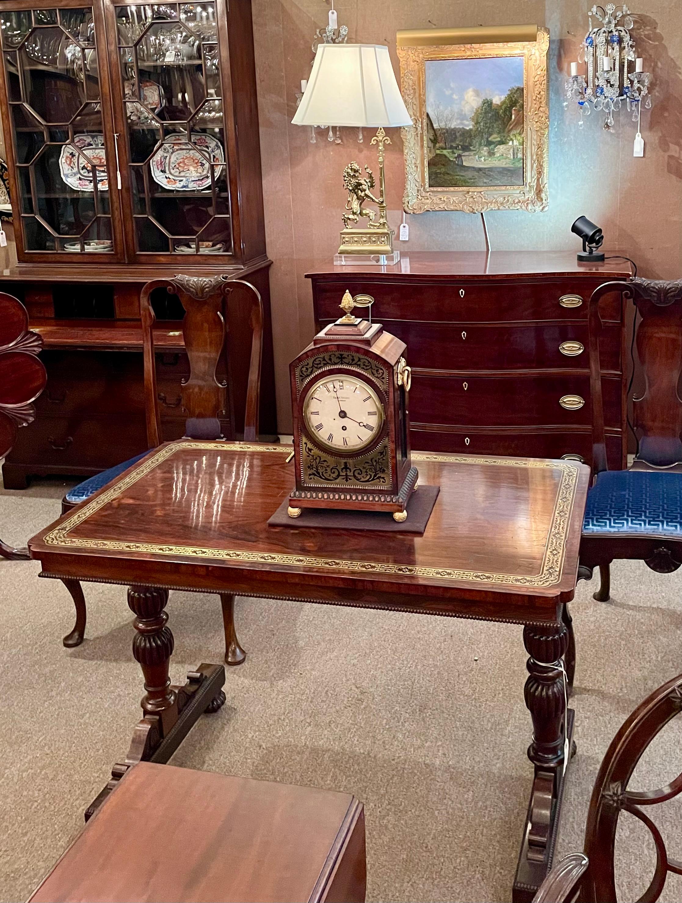 Antique English Gold Bronze Mounted Mahogany Bracket Clock, Circa 1845-1850. For Sale 8