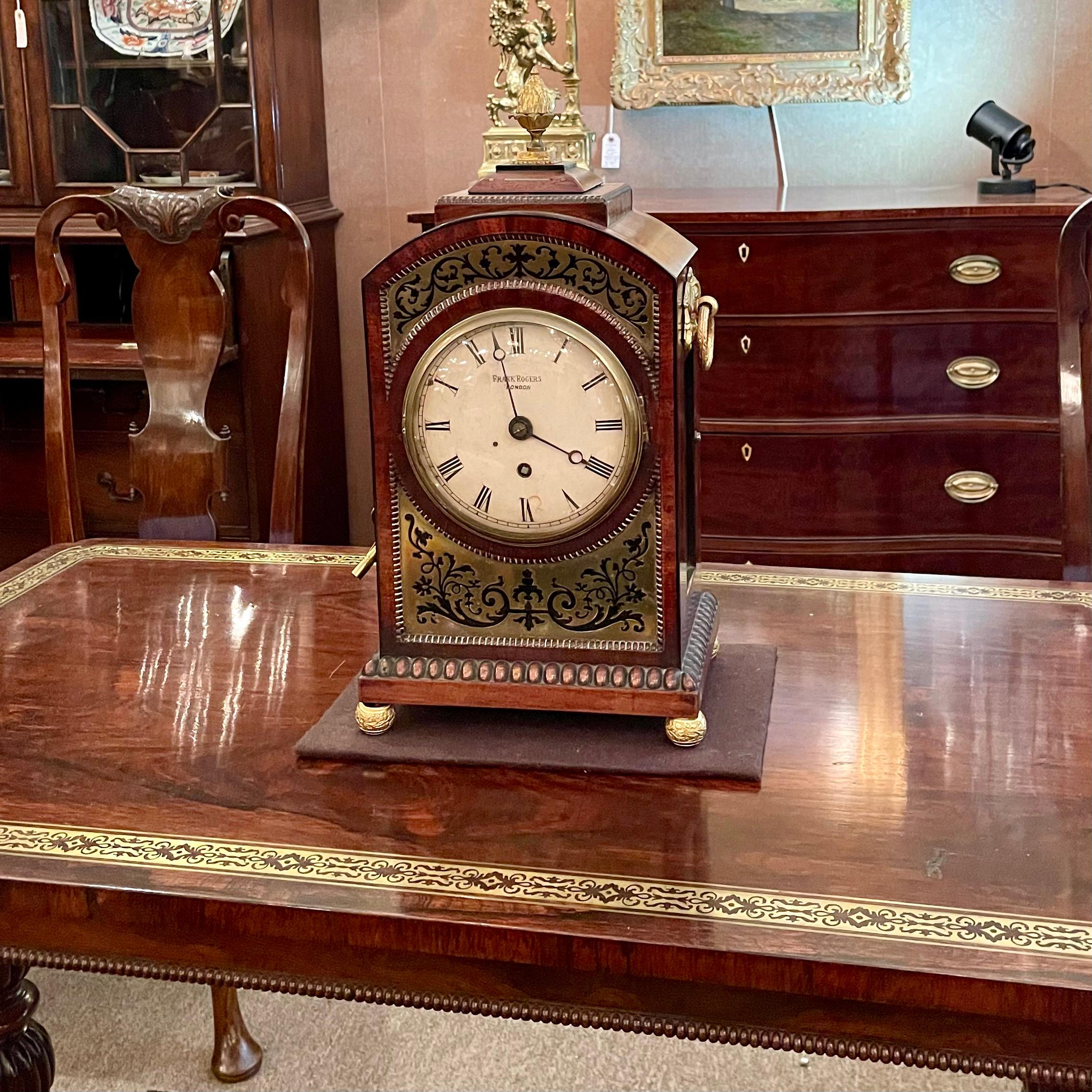 Antique English Gold Bronze Mounted Mahogany Bracket Clock, Circa 1845-1850. For Sale 9