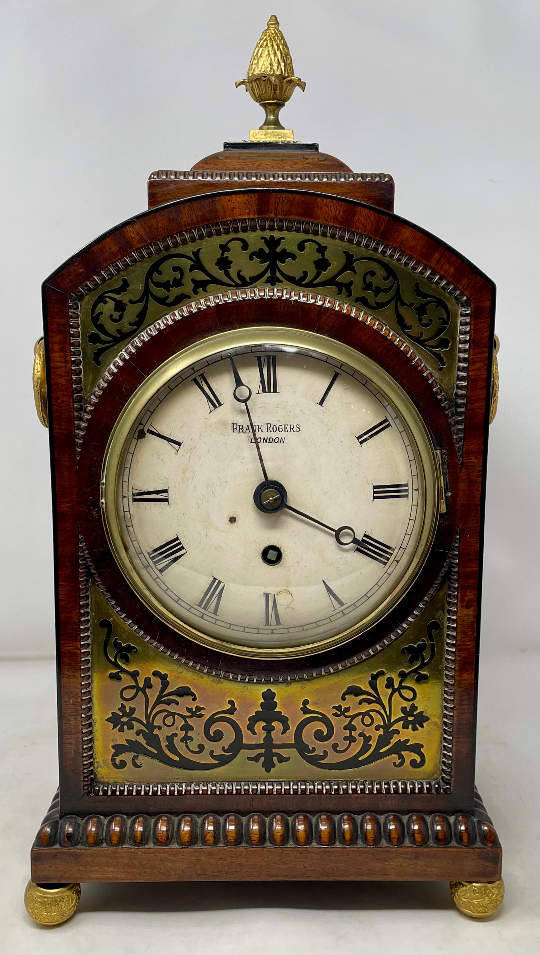 Antique English Gold Bronze Mounted Mahogany Bracket Clock, Circa 1845-1850. In Good Condition For Sale In New Orleans, LA