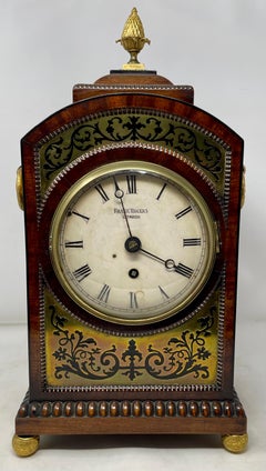 Antique English Gold Bronze Mounted Mahogany Bracket Clock, Circa 1845-1850.