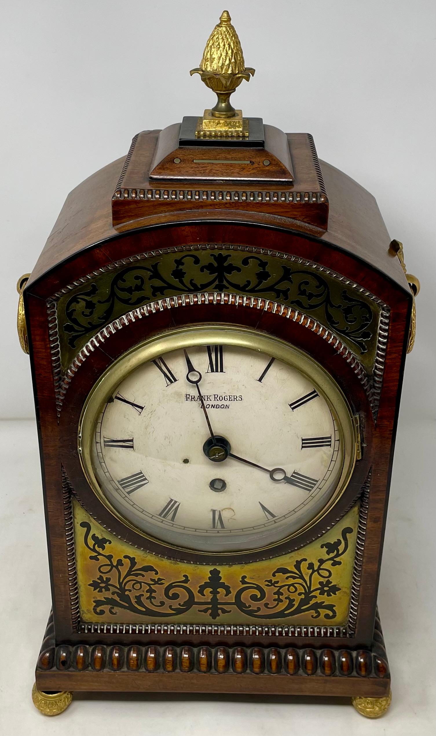 19th Century Antique English Gold Bronze Mounted Mahogany Bracket Clock, Circa 1845-1850. For Sale