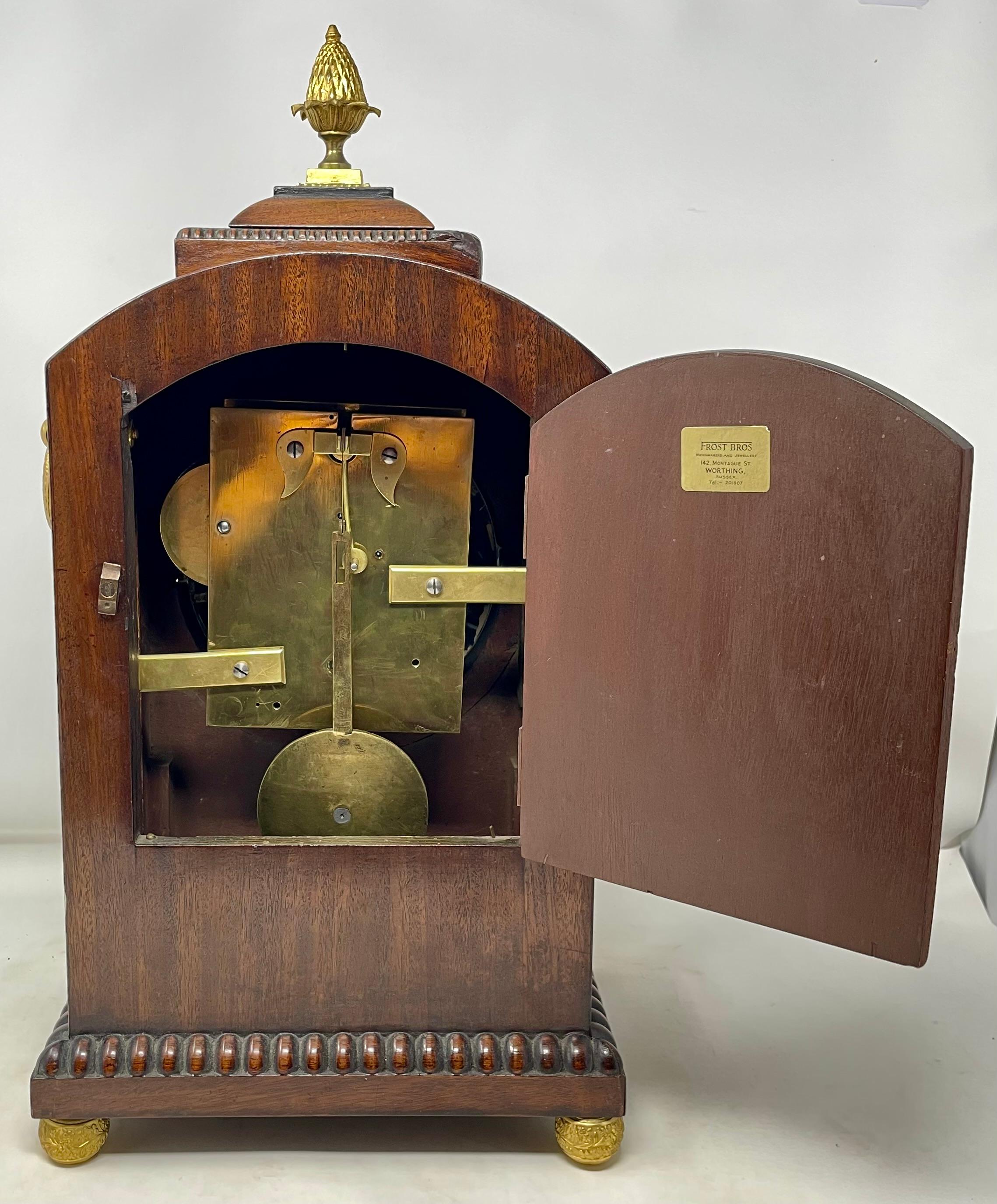 Antique English Gold Bronze Mounted Mahogany Bracket Clock, Circa 1845-1850. For Sale 4