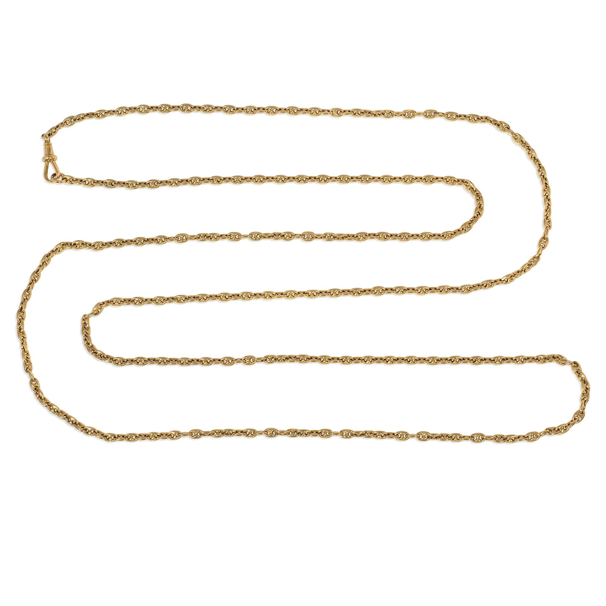 Victorien Long collier anglais ancien en or avec maillons de chaîne en forme d'ancre en vente