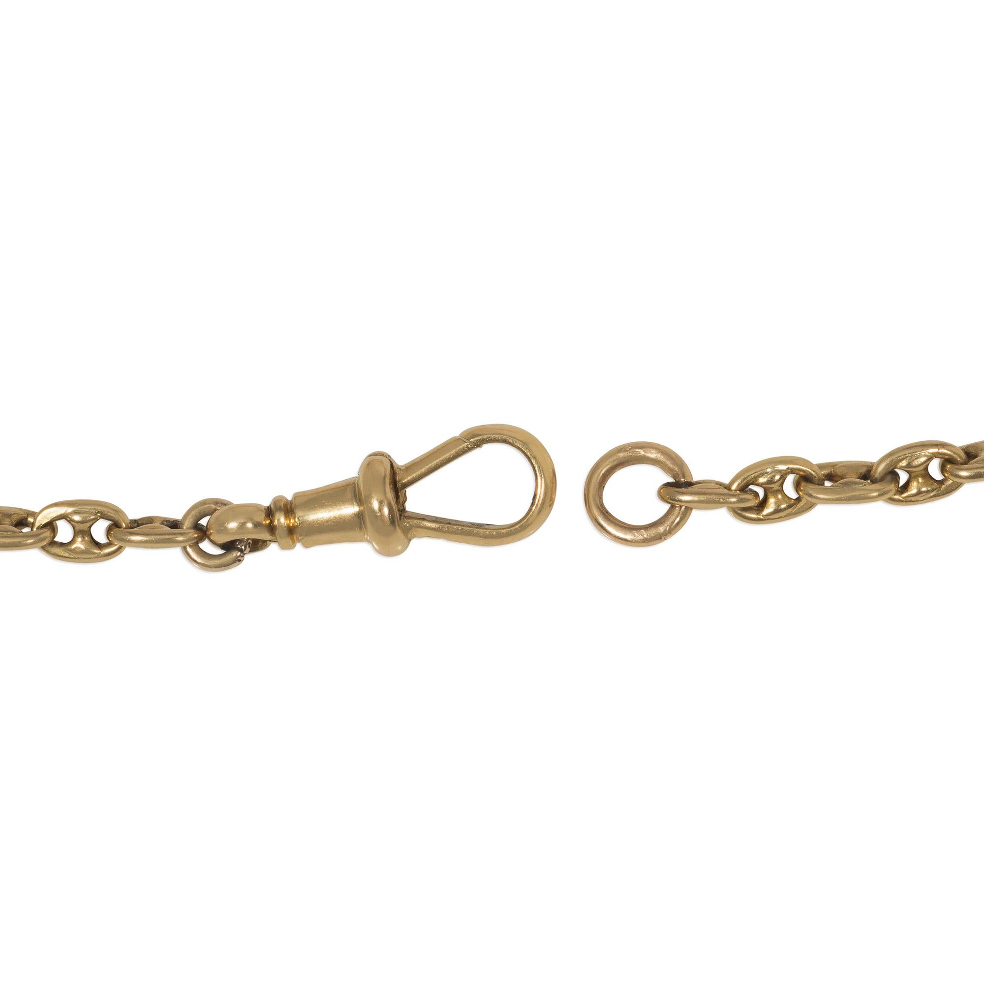 Antique English Gold Long Necklace of Anchor Chain Links In Good Condition For Sale In New York, NY