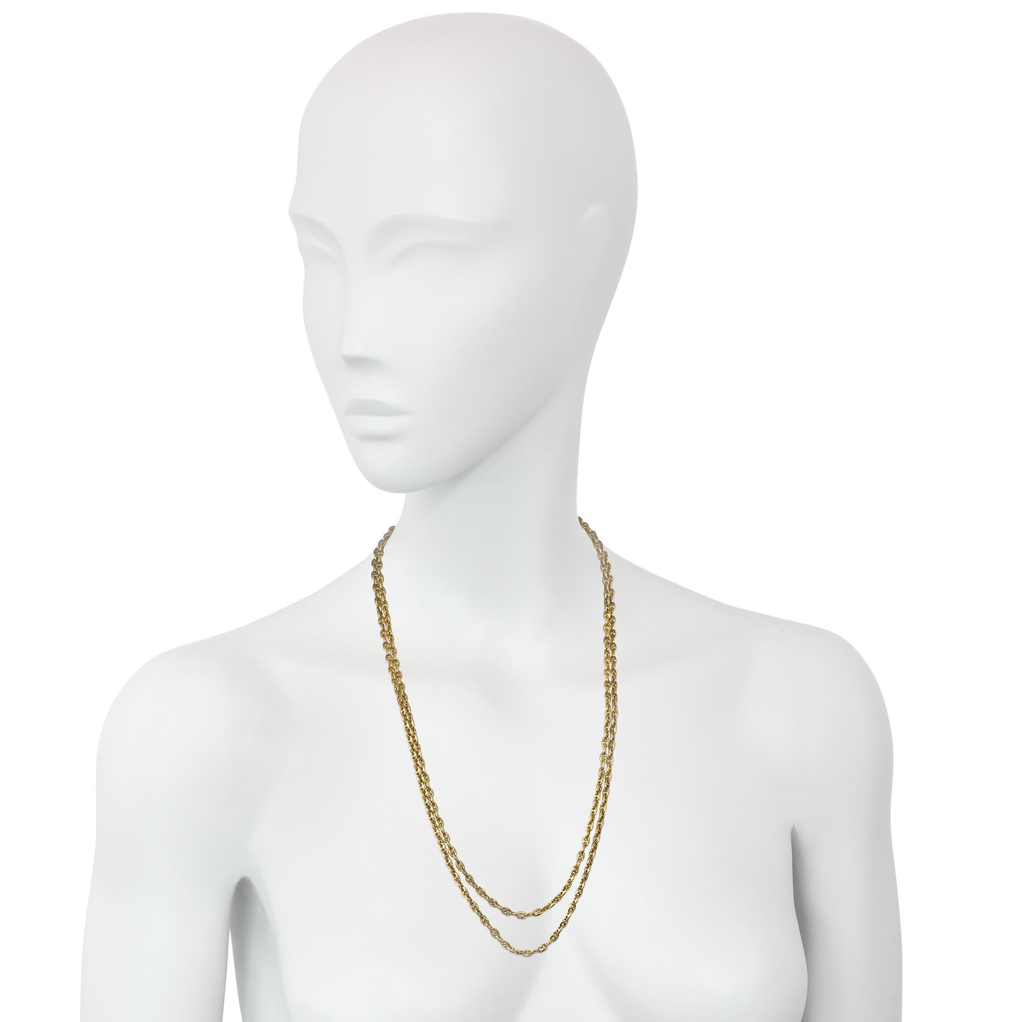 Women's or Men's Antique English Gold Long Necklace of Anchor Chain Links For Sale