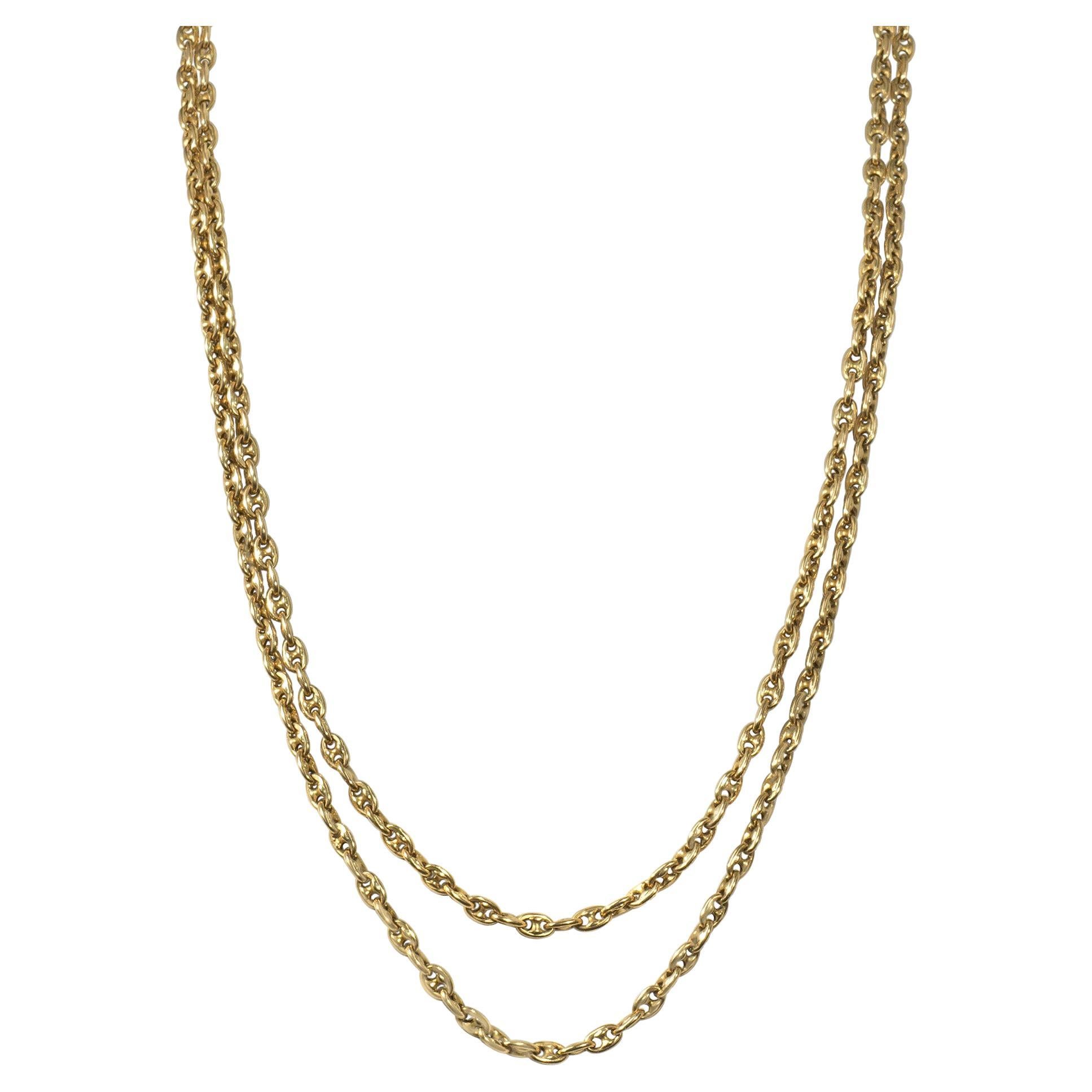 Antique English Gold Long Necklace of Anchor Chain Links For Sale