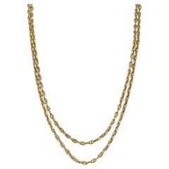 Long collier anglais ancien en or avec maillons de chaîne en forme d'ancre