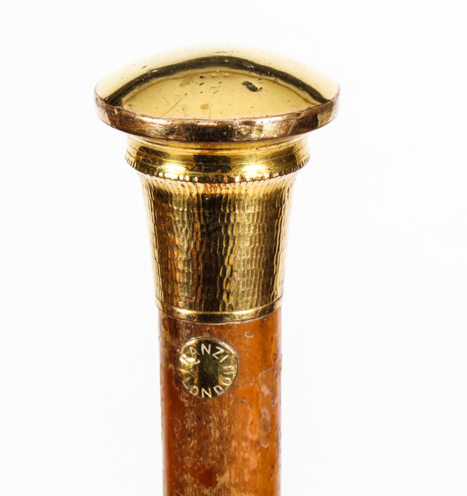 Antique English Gold & Malacca Walking Stick Cane Franzi, 19th C 6