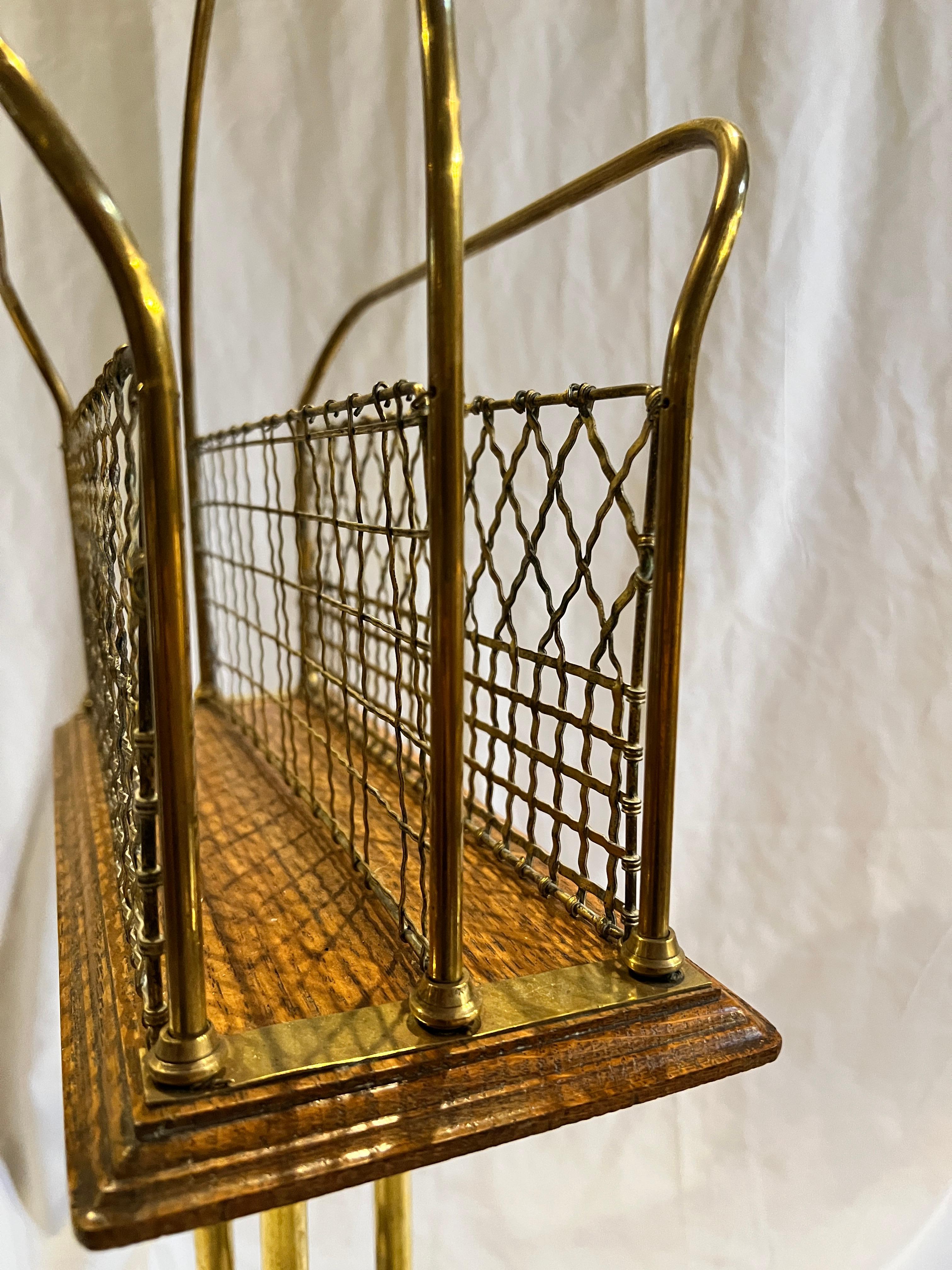 19th Century Antique English Golden Oak and Brass Revolving Magazine Stand, circa 1880-1890 For Sale