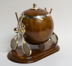 Antique English Golden Oak and Silver Plate Tennis Ice Bucket