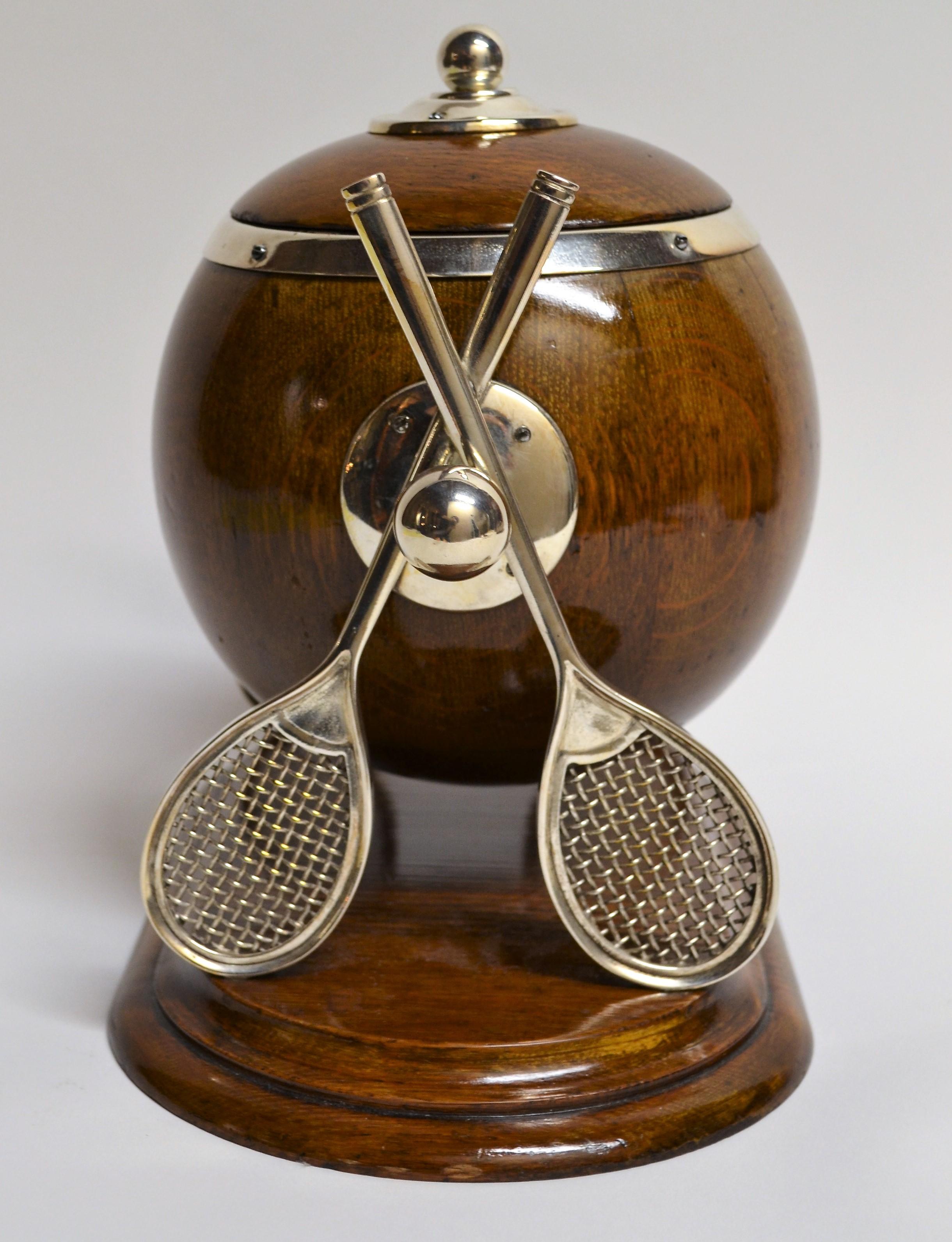 Antique English Golden Oak and Silver Plate Tennis Ice Bucket In Good Condition In New Orleans, LA