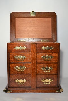 Antique English Golden Oak Cigar Box, circa 1880