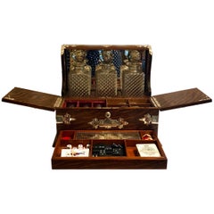 Antique English Golden Oak Games Box Tantalus, circa 1880