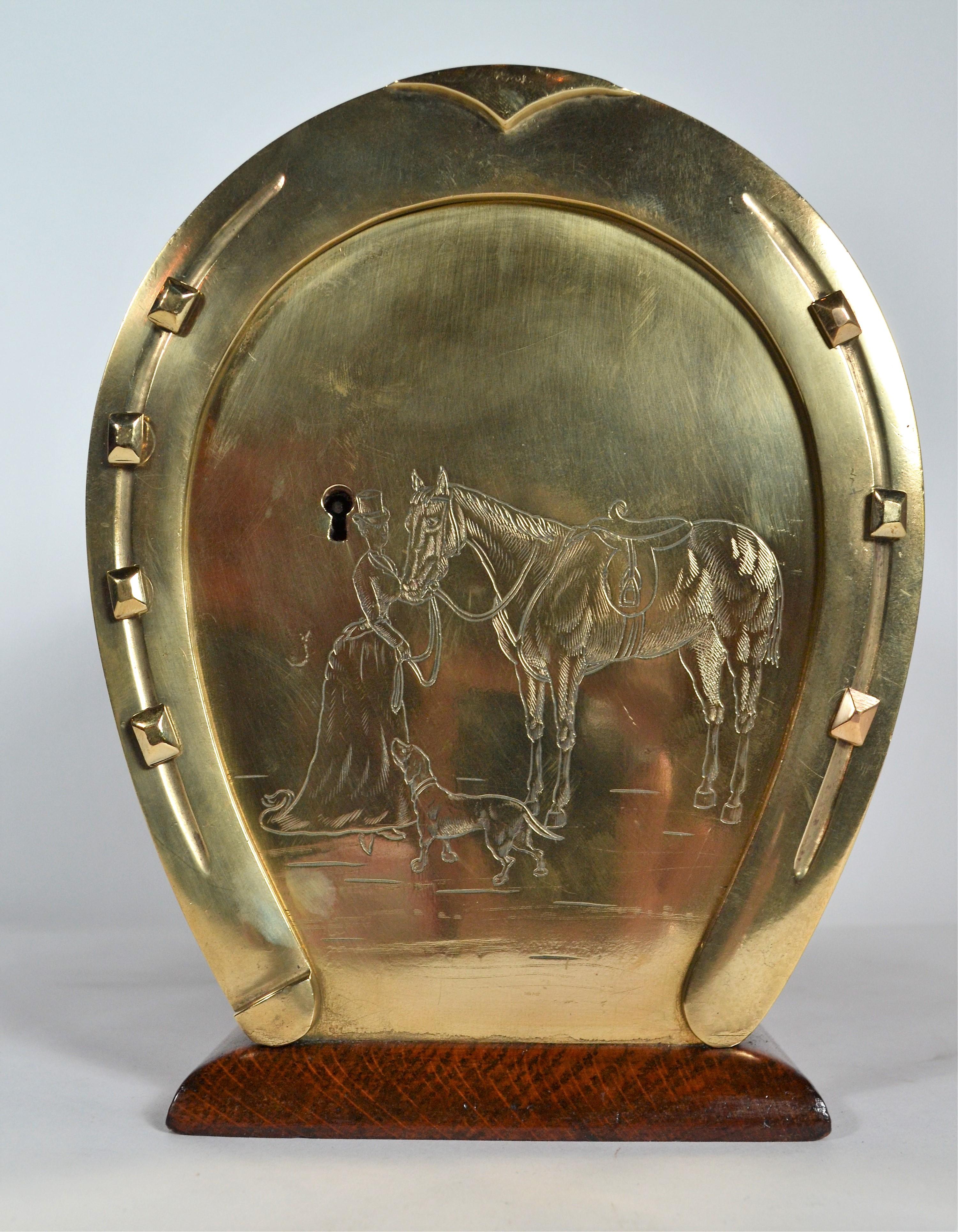 Brass Antique English Golden Oak Horseshoe Box, circa 1880 For Sale