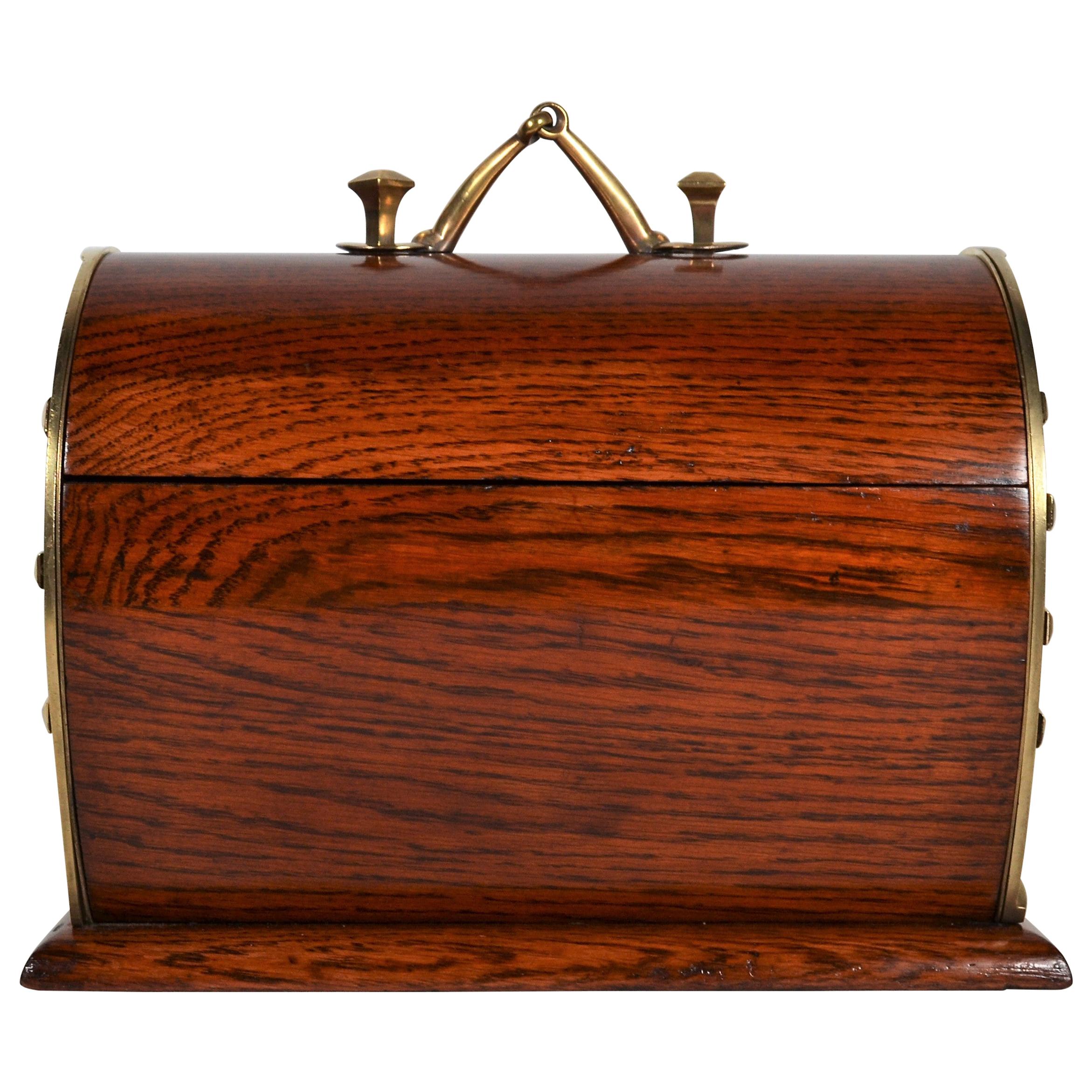 Antique English Golden Oak Horseshoe Box, circa 1880 For Sale