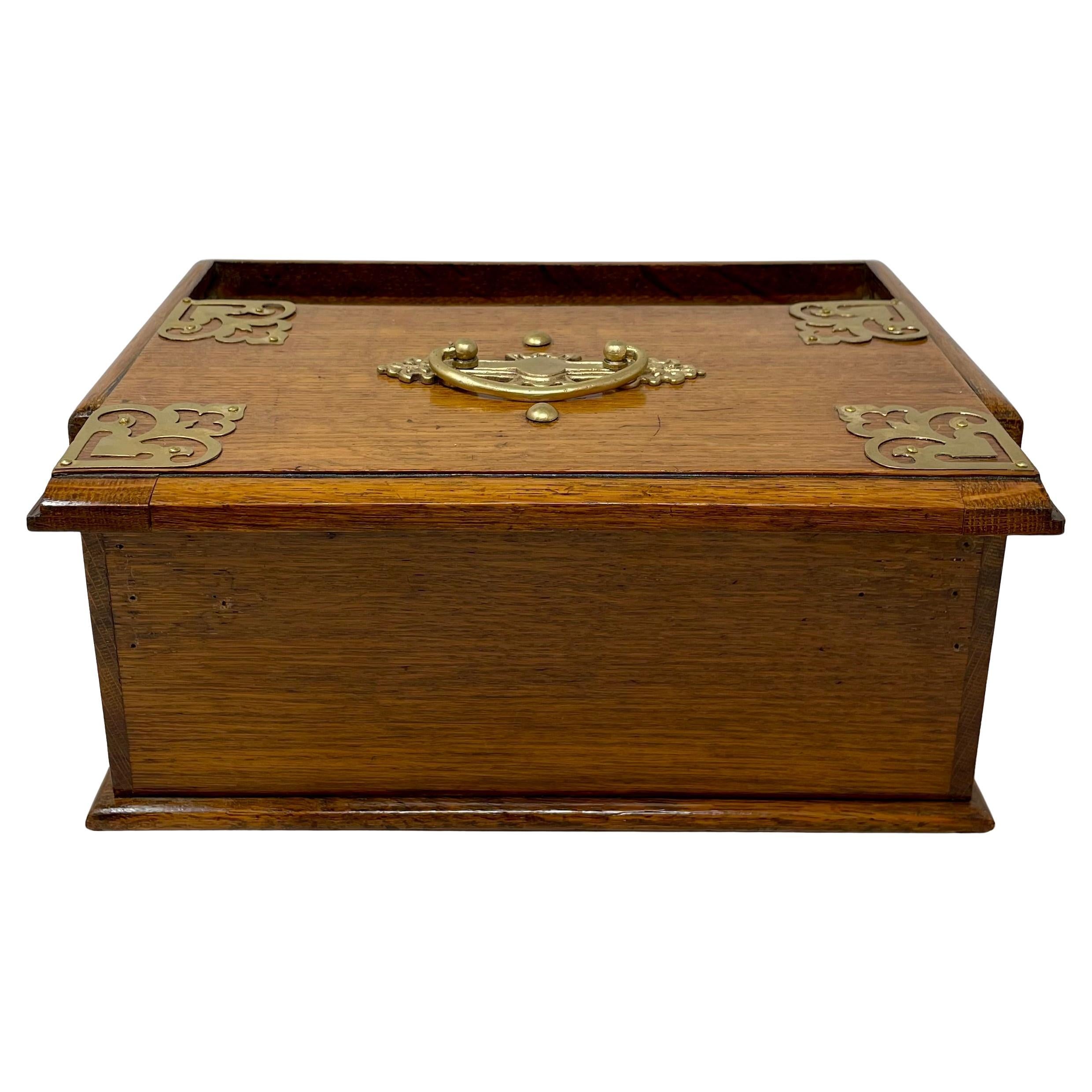 Antique English Golden Oak Mechanical Smoker's Box, Circa 1890's. For Sale 7