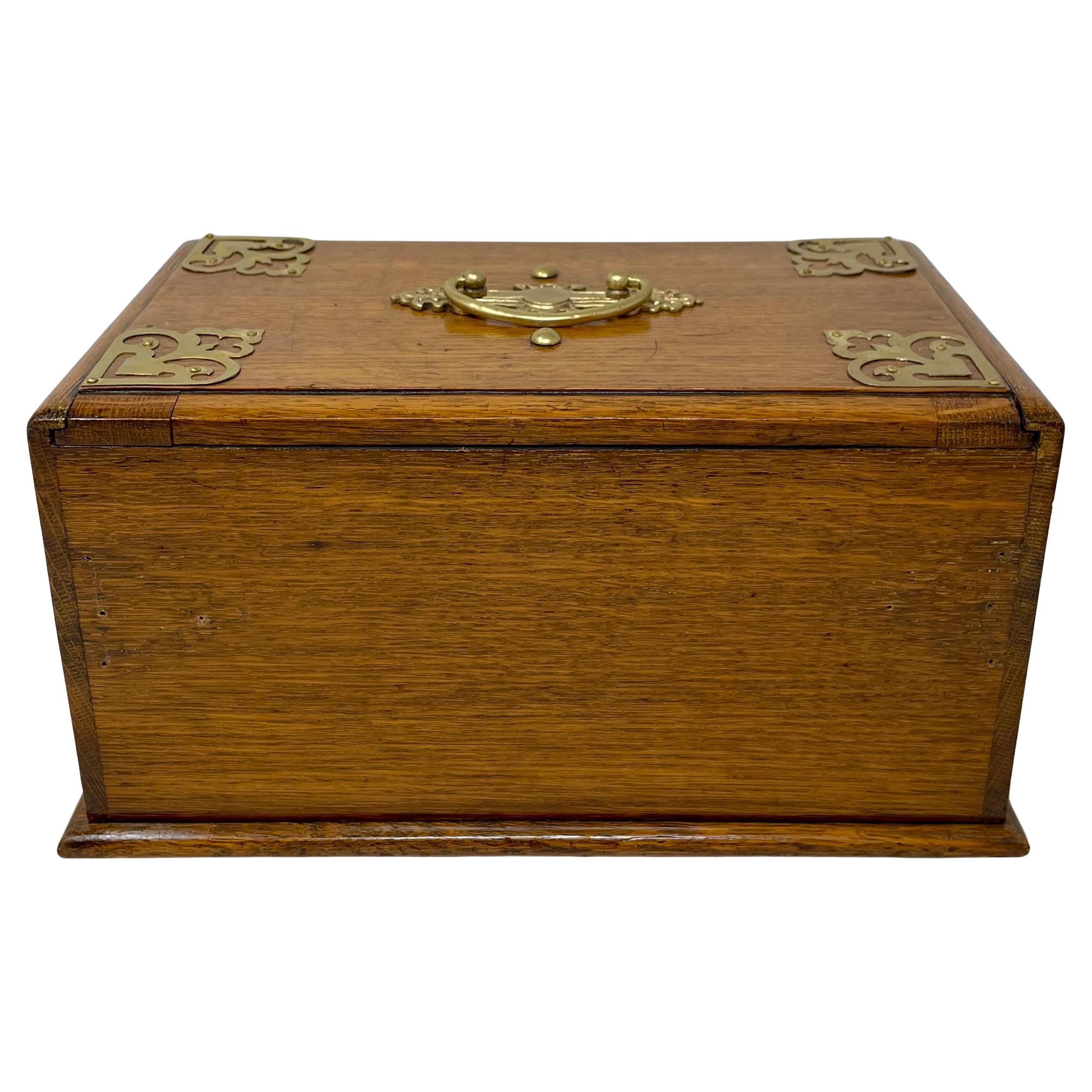 Antique English Golden Oak Mechanical Smoker's Box, Circa 1890's. For Sale 8