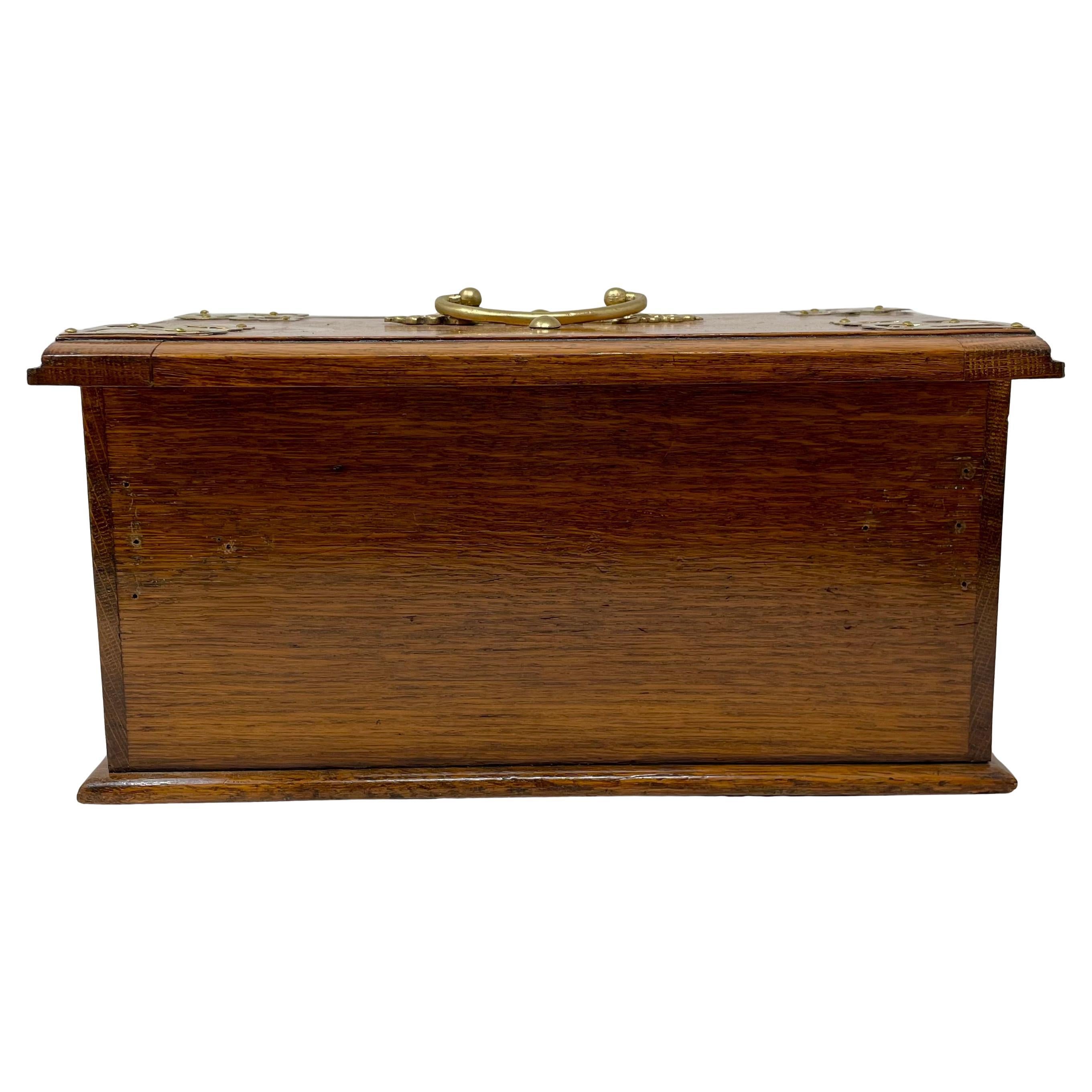 Antique English Golden Oak Mechanical Smoker's Box, Circa 1890's. For Sale 9