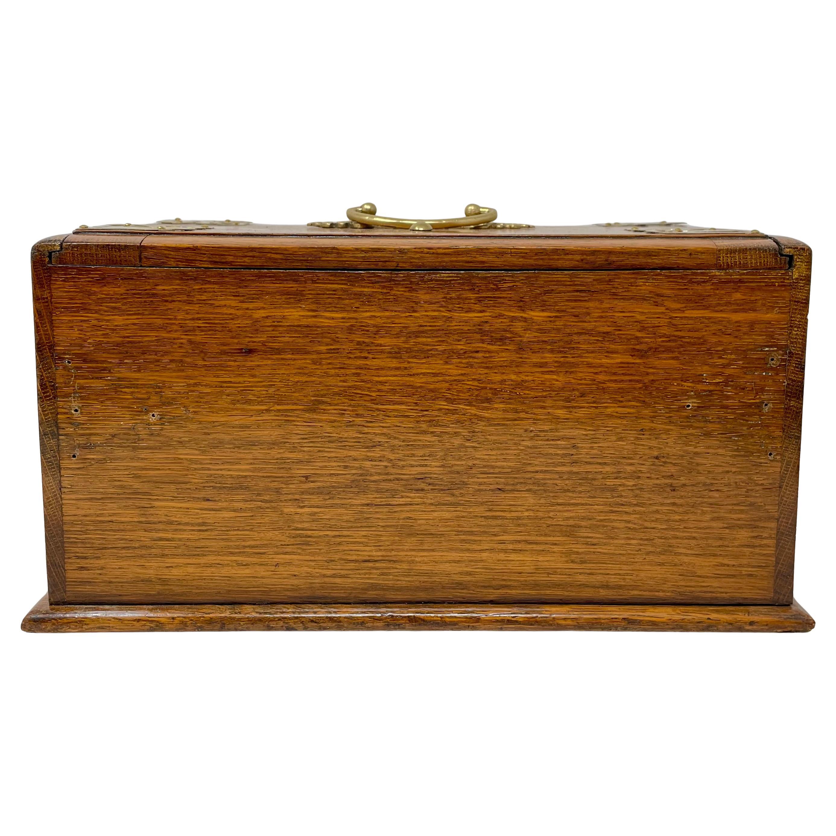 Antique English Golden Oak Mechanical Smoker's Box, Circa 1890's. For Sale 10