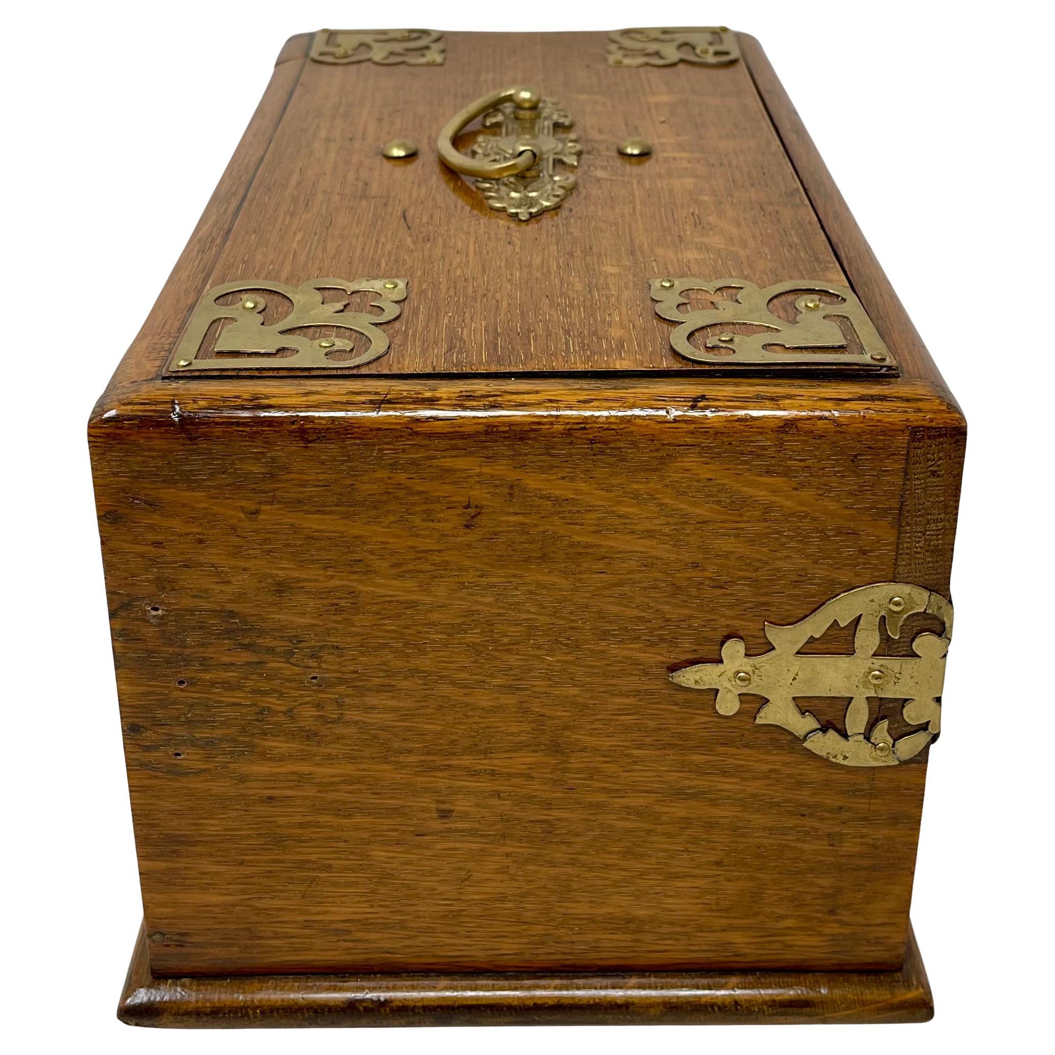Antique English Golden Oak Mechanical Smoker's Box, Circa 1890's. For Sale 12