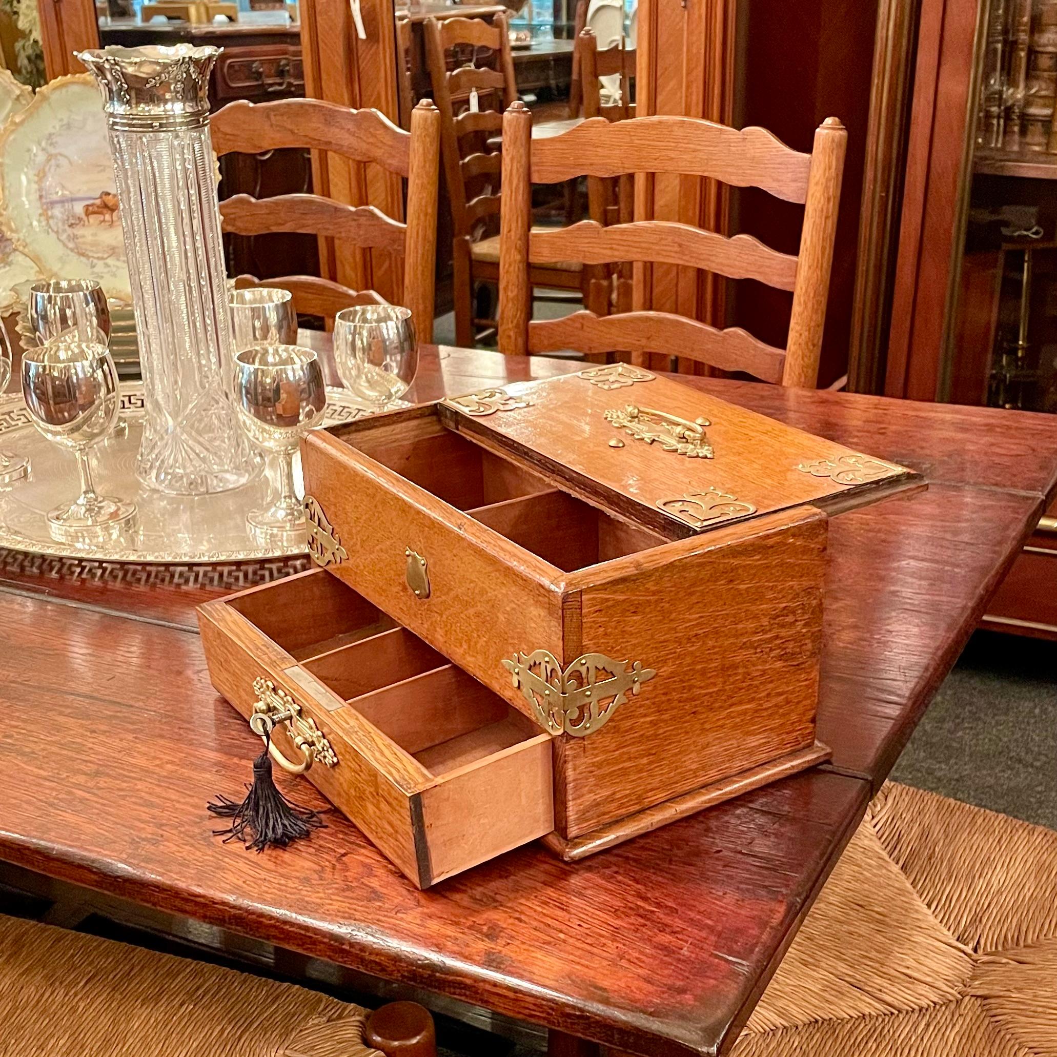 Antique English Golden Oak Mechanical Smoker's Box, Circa 1890's. For Sale 15