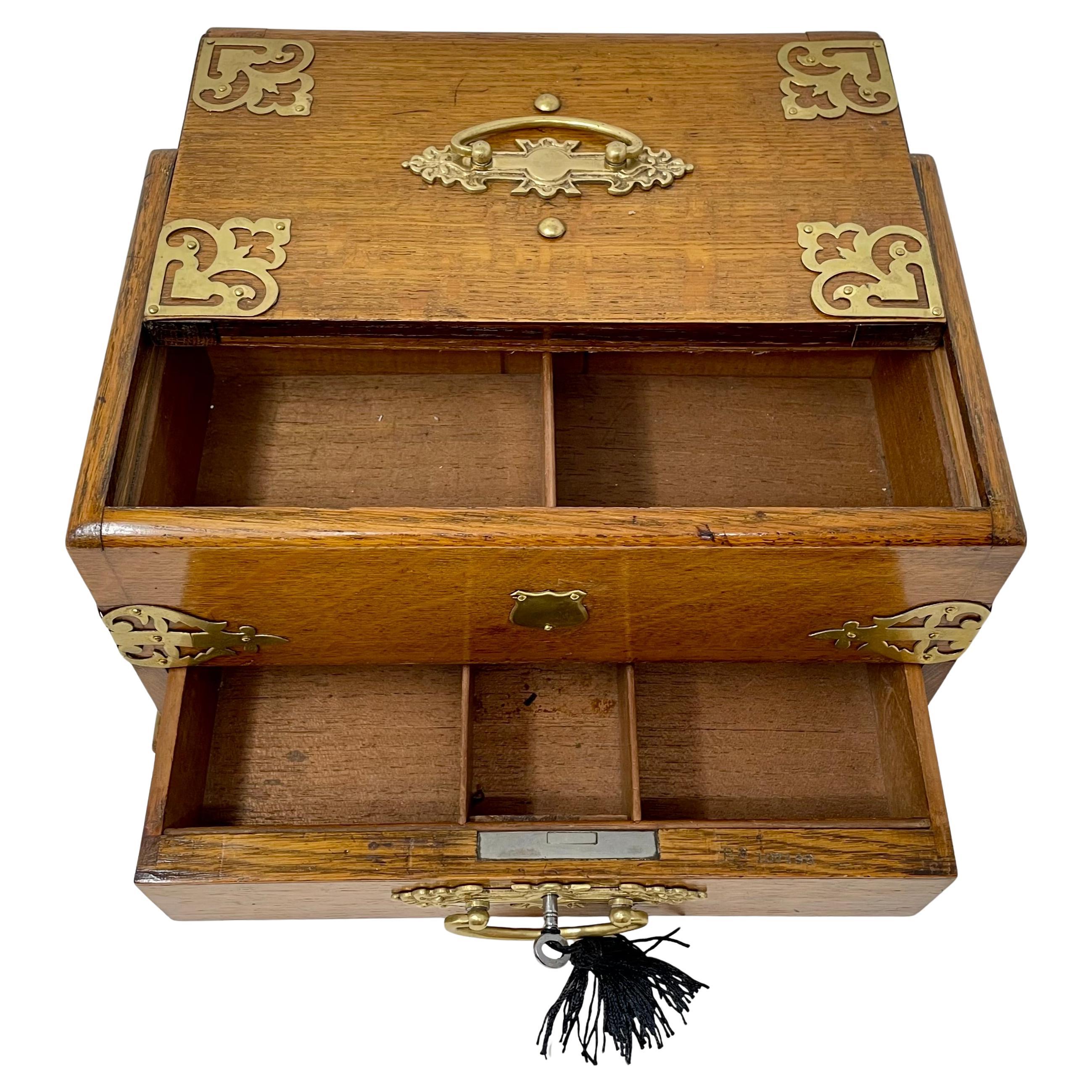 Antique English Golden Oak Mechanical Smoker's Box, Circa 1890's. For Sale 1