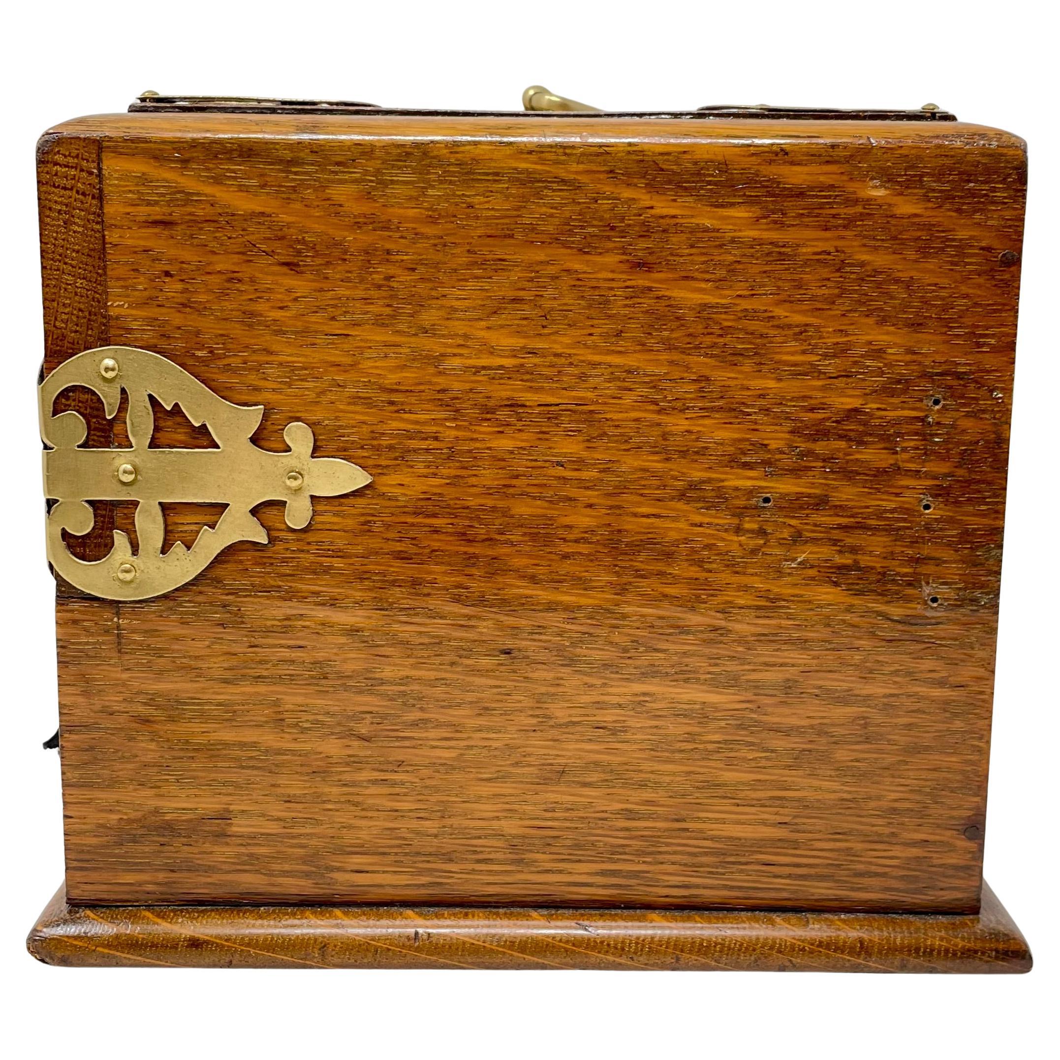 Antique English Golden Oak Mechanical Smoker's Box, Circa 1890's. For Sale 4