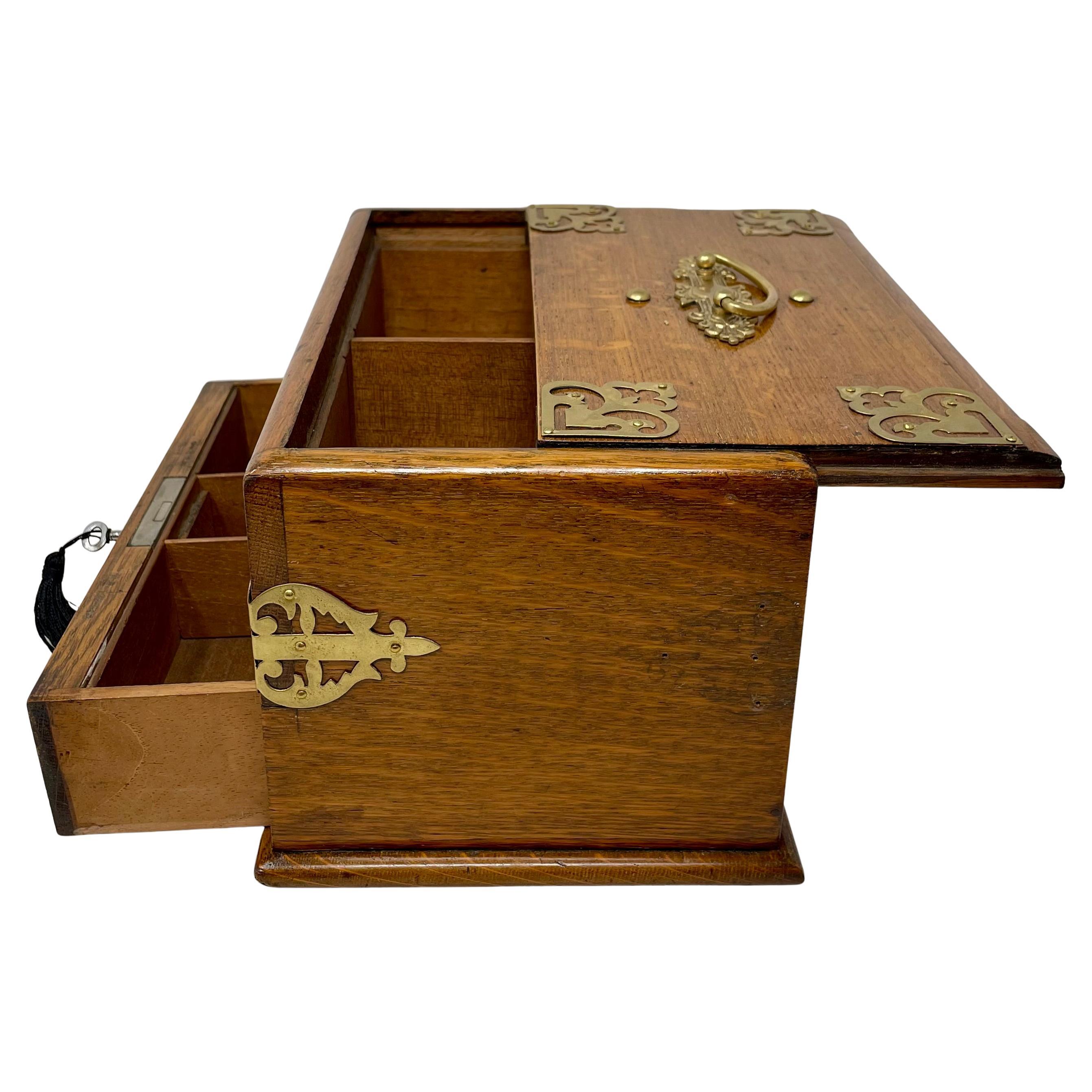 Antique English Golden Oak Mechanical Smoker's Box, Circa 1890's. For Sale 5