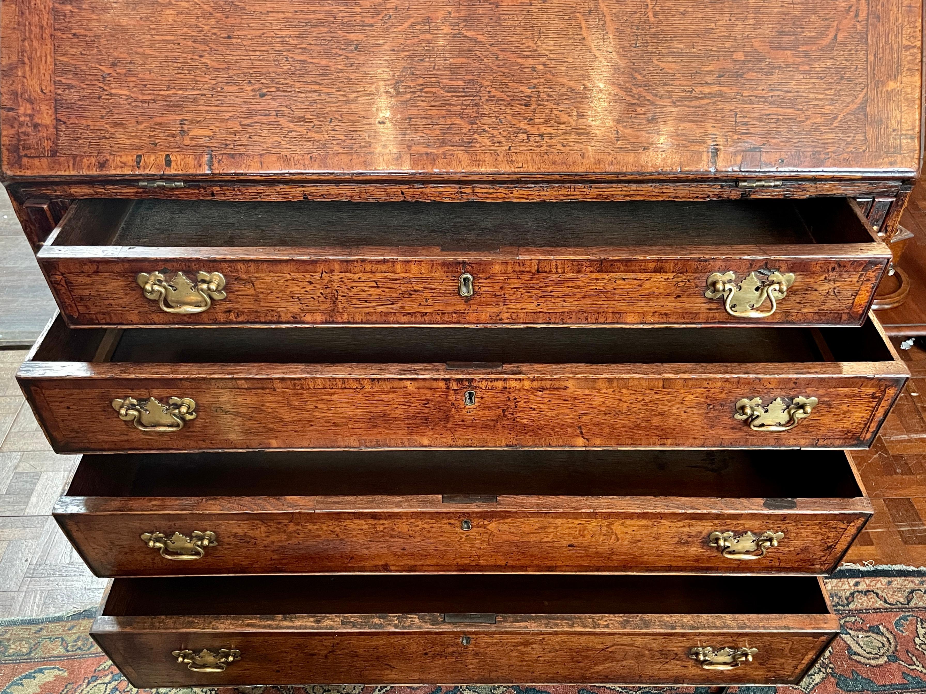 Antique English Golden Oak Slant Front Secretary Bookcase, Circa 1880 1