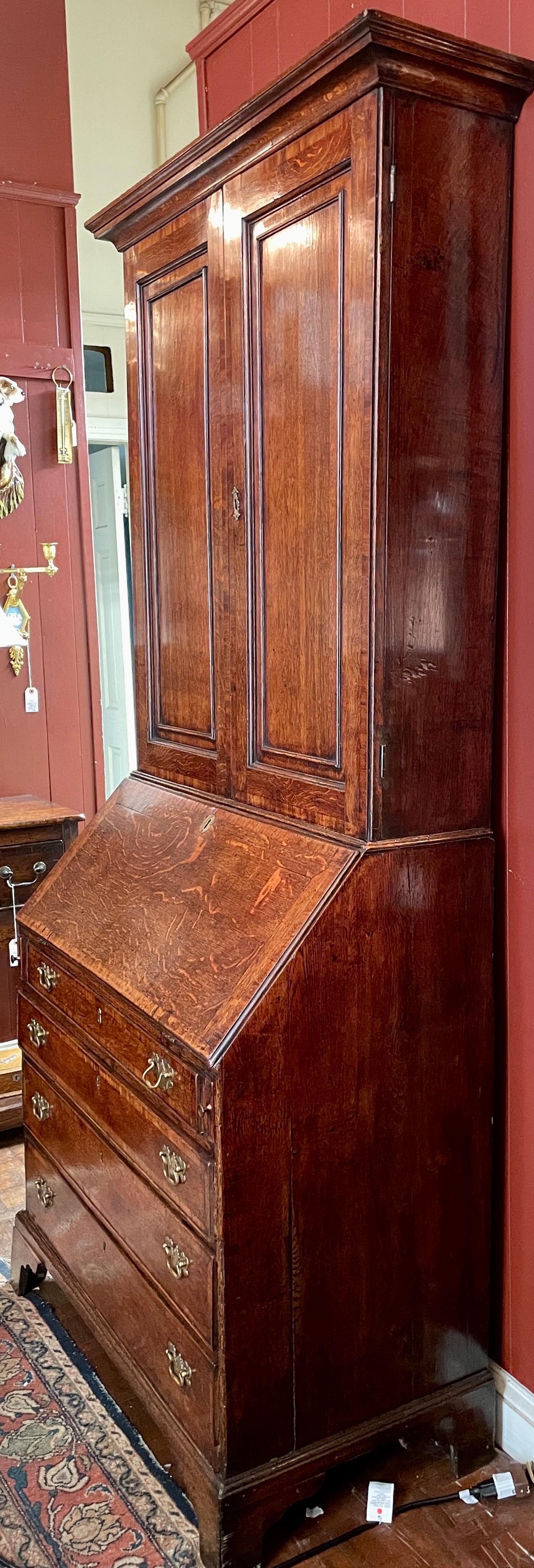 Antique English Golden Oak Slant Front Secretary Bookcase, Circa 1880 2