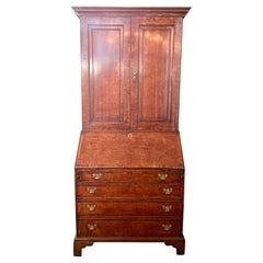 Antique English Golden Oak Slant Front Secretary Bookcase, Circa 1880